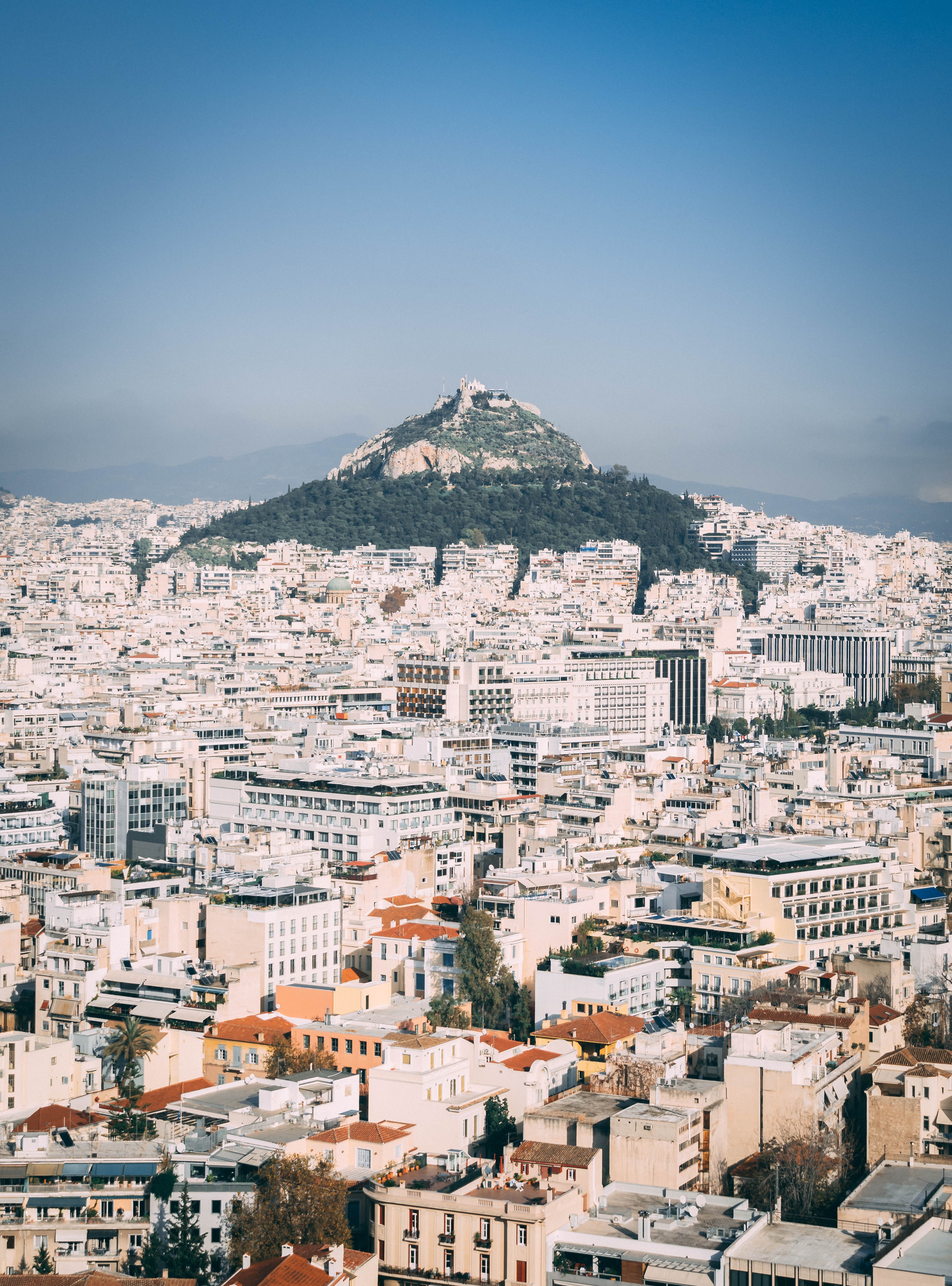 89492 скачать картинку греция, города, город, здания, вид сверху, гора, афины - обои и заставки бесплатно
