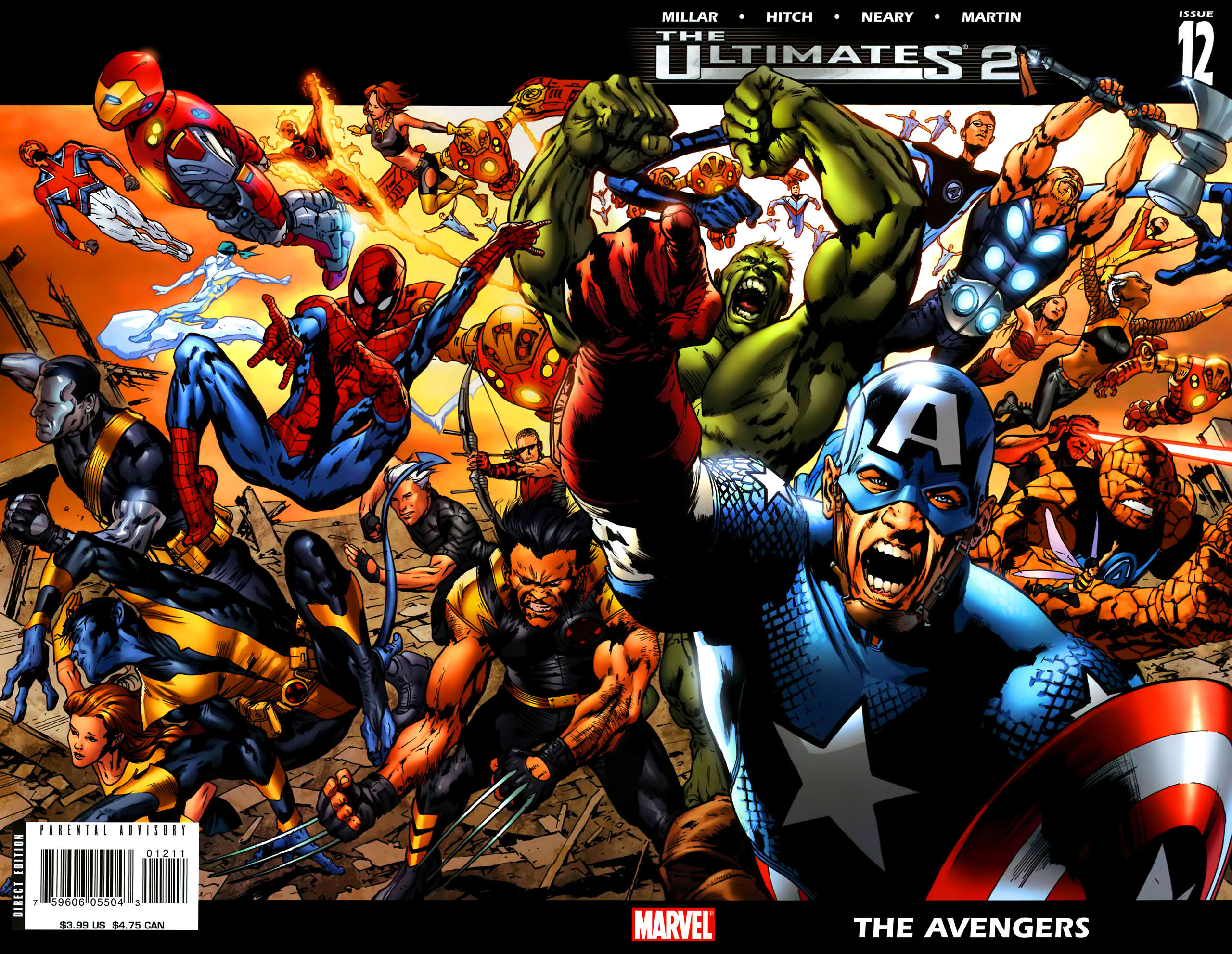 comics, ultimates 2, captain america, colossus, cyclops (marvel comics), earth 1610, hawkeye, hulk, human torch (marvel comics), iceman (marvel comics), iron man, jean grey, nightcrawler (marvel comics), quicksilver (marvel comics), scarlet witch, spider man, storm (marvel comics), thing (marvel comics), thor, ultimates (marvel comics), wasp (marvel comics), wolverine