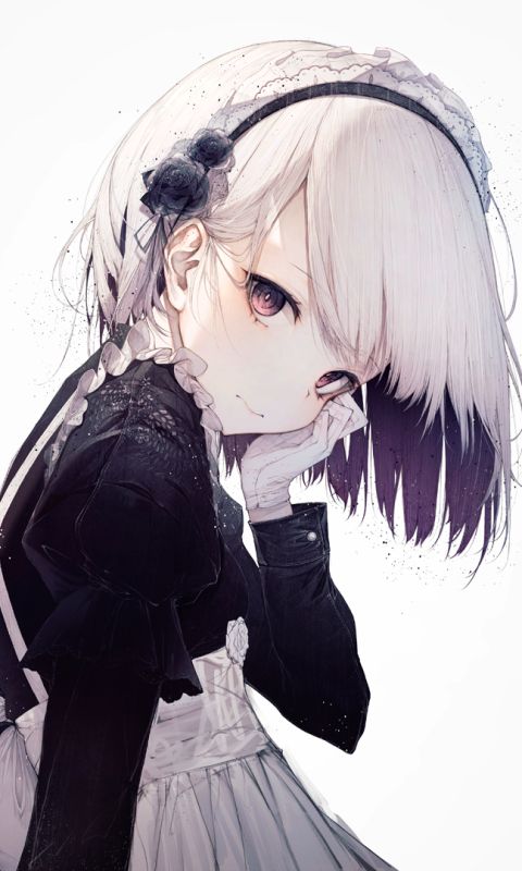 Download mobile wallpaper Anime, Original, Maid, Short Hair, Purple Eyes, White Hair for free.