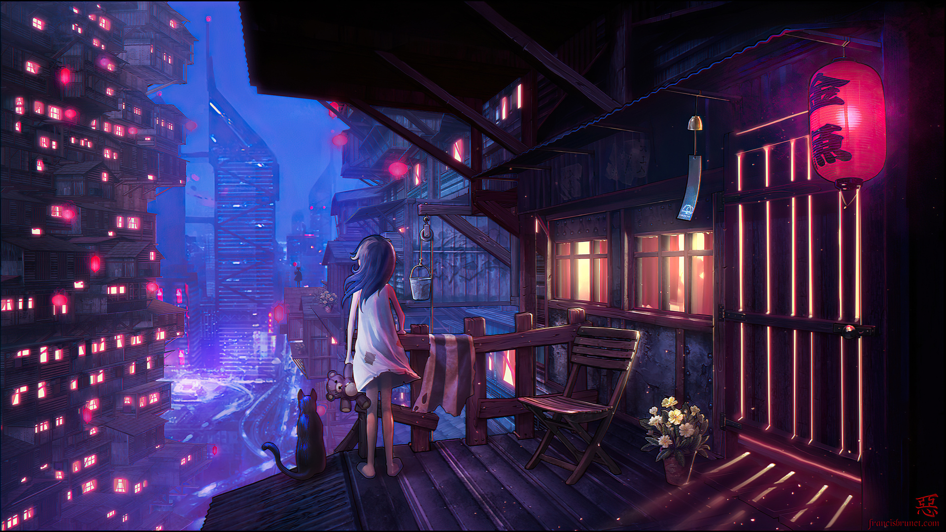 Download mobile wallpaper Anime, Night, City, Girl for free.