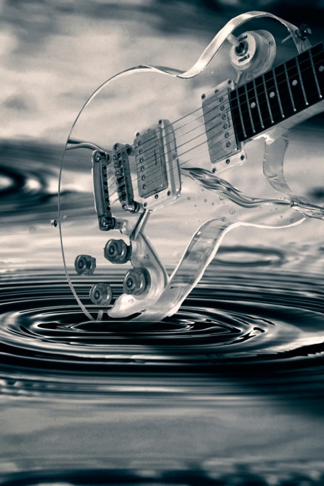 Download mobile wallpaper Music, Water, Glass, Guitar for free.