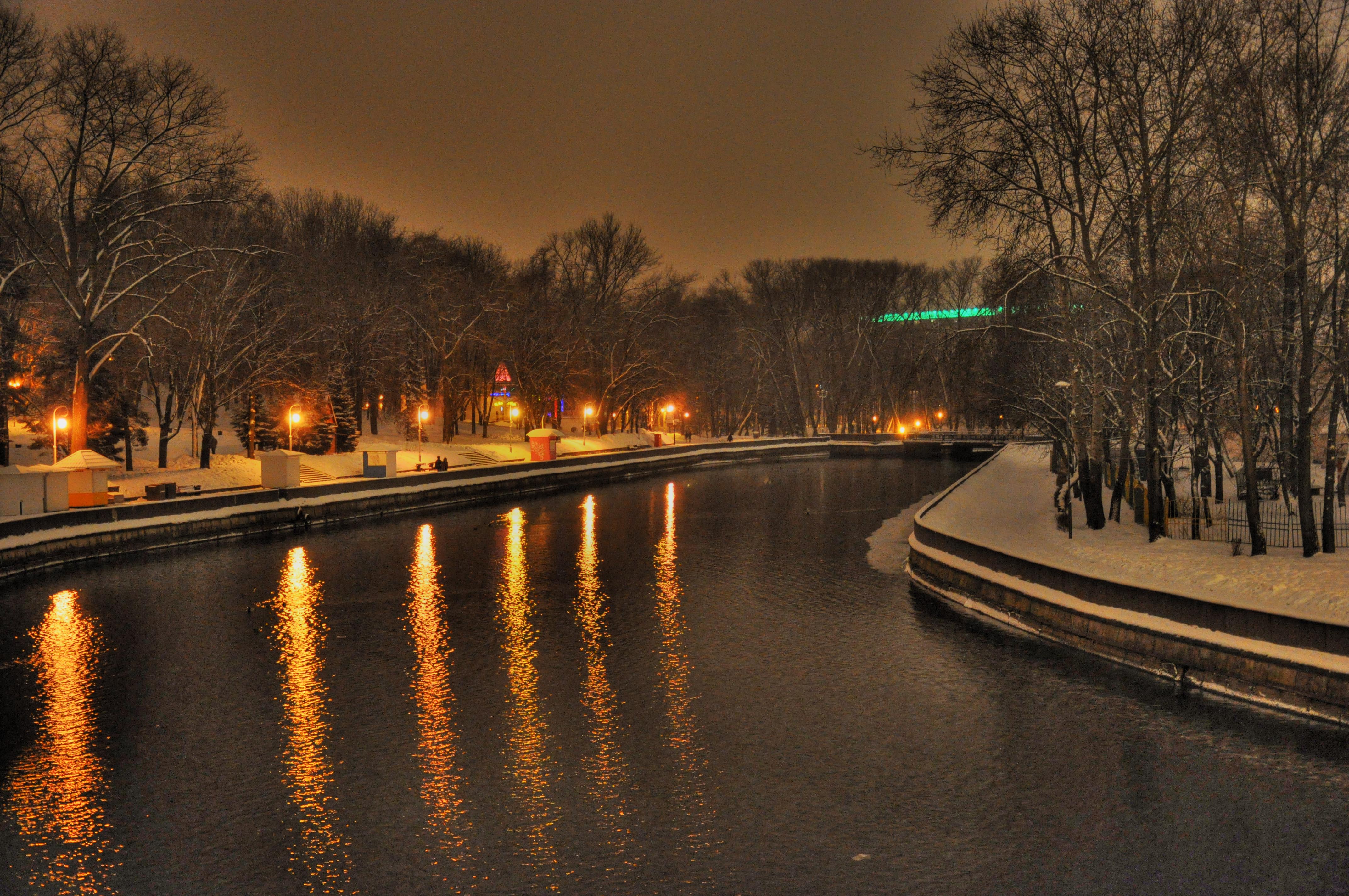 Download mobile wallpaper Night, City, Light, Earth, River for free.