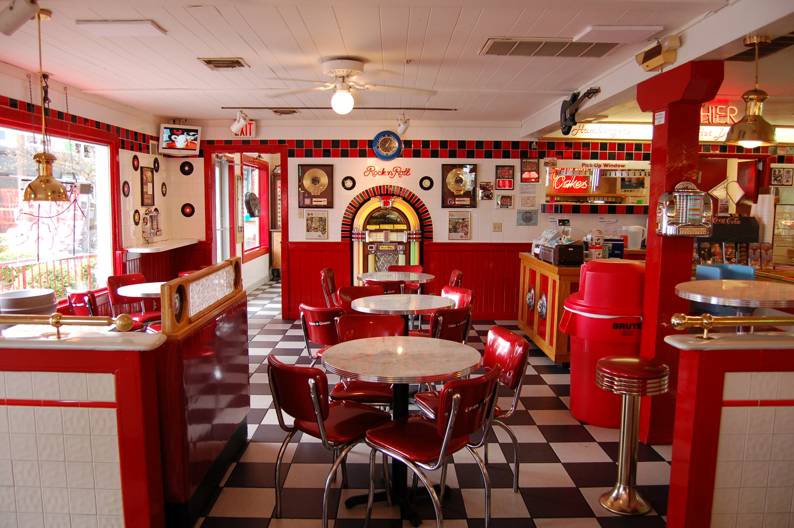 man made, room, chair, jukebox, red, retro, style, table