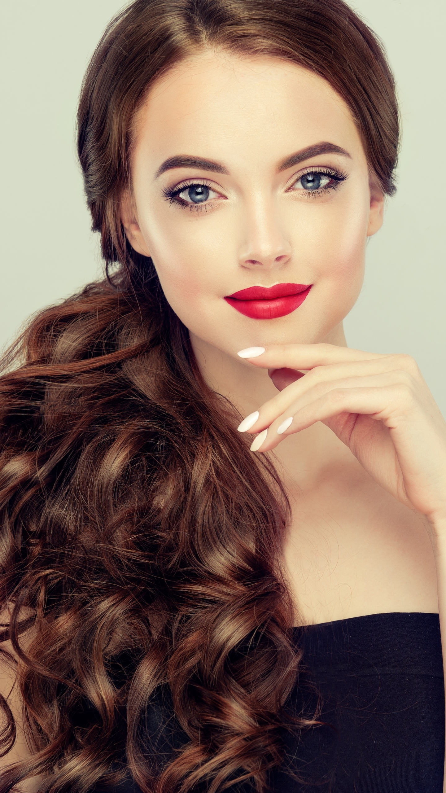 Download mobile wallpaper Brunette, Model, Women, Blue Eyes, Long Hair, Lipstick for free.