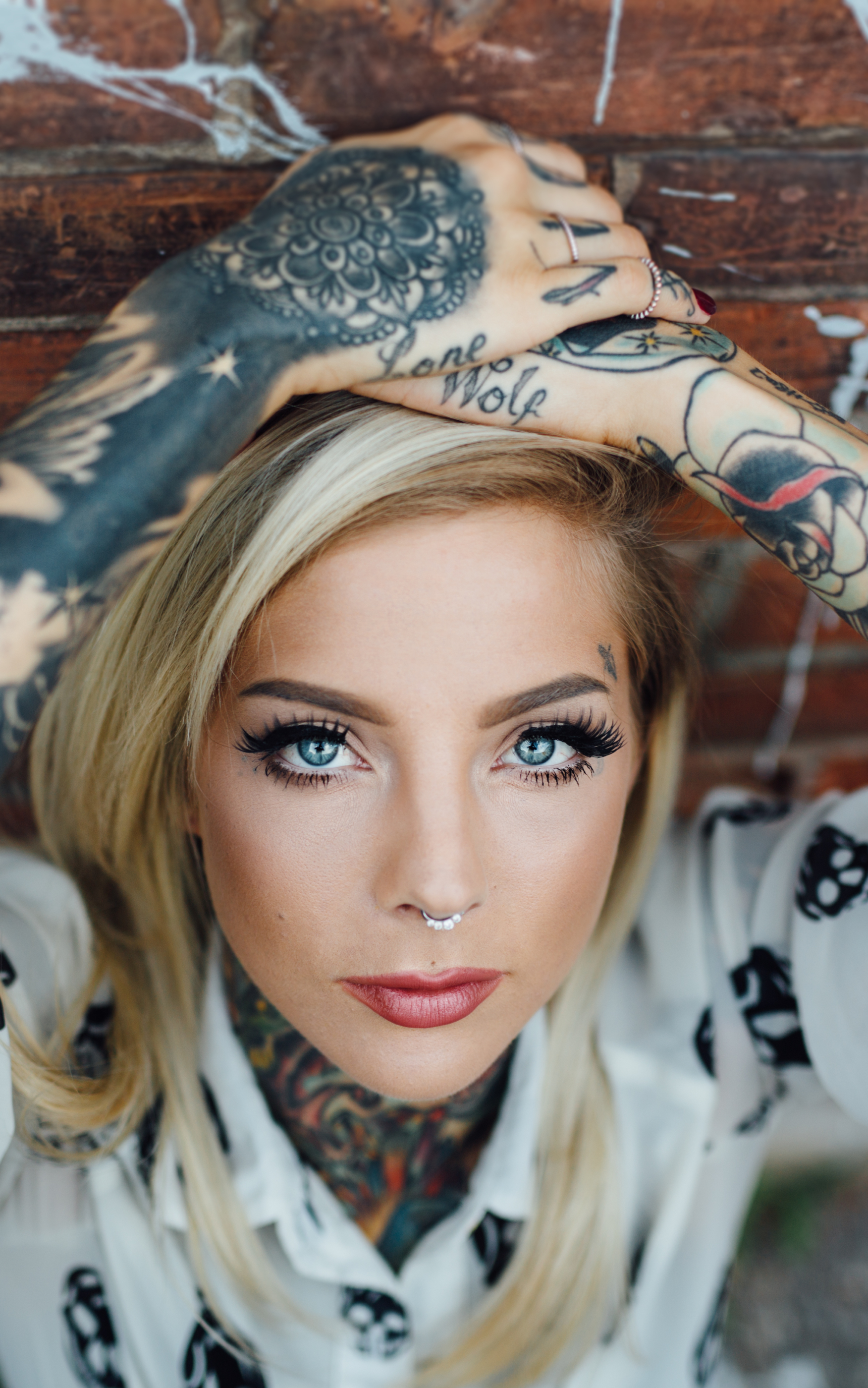 Download mobile wallpaper Tattoo, Blonde, Model, Women, Blue Eyes for free.