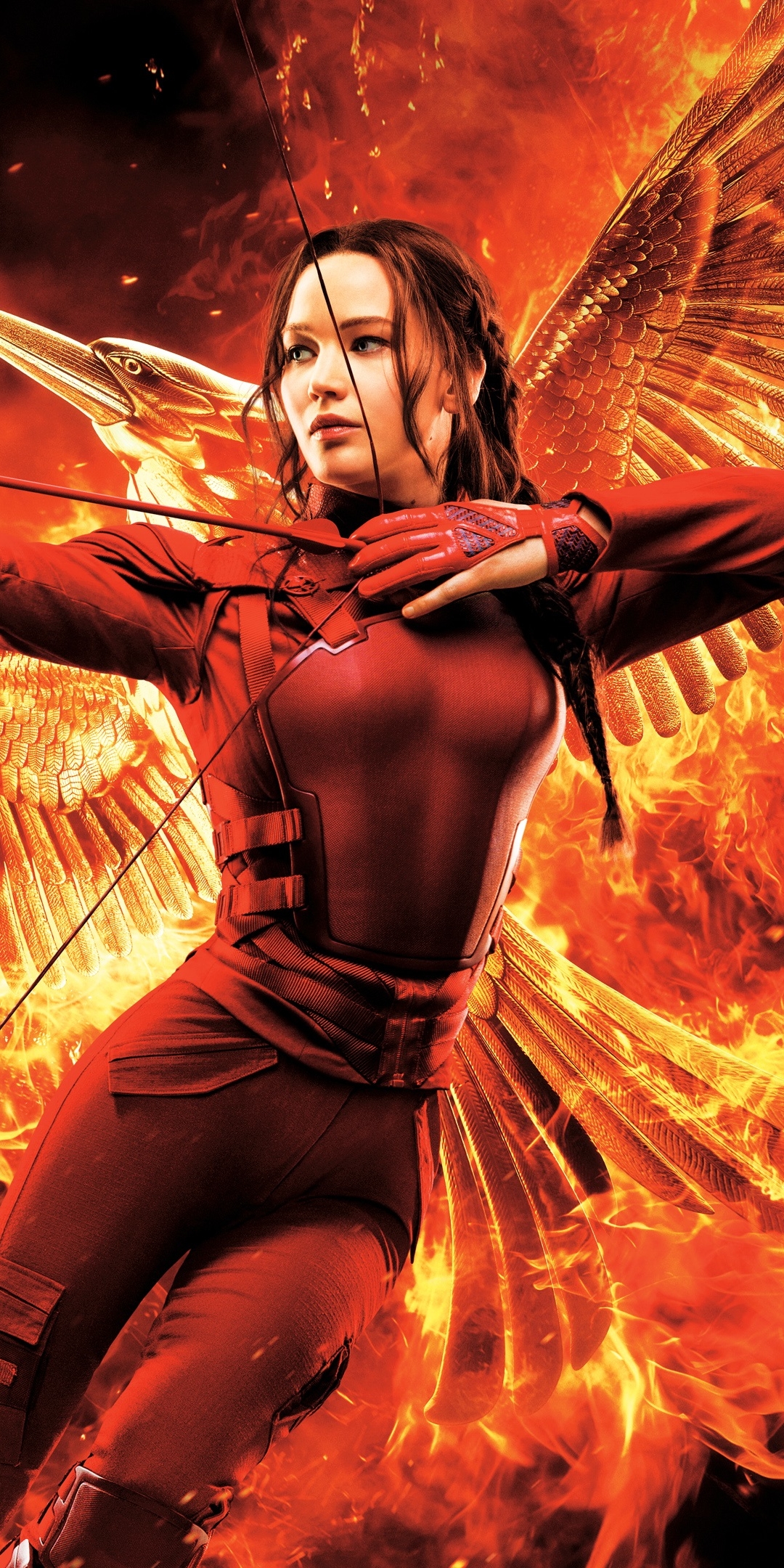 Download mobile wallpaper Fire, Flame, Bow, Phoenix, Movie, Katniss Everdeen, Jennifer Lawrence, The Hunger Games, The Hunger Games: Mockingjay Part 2 for free.