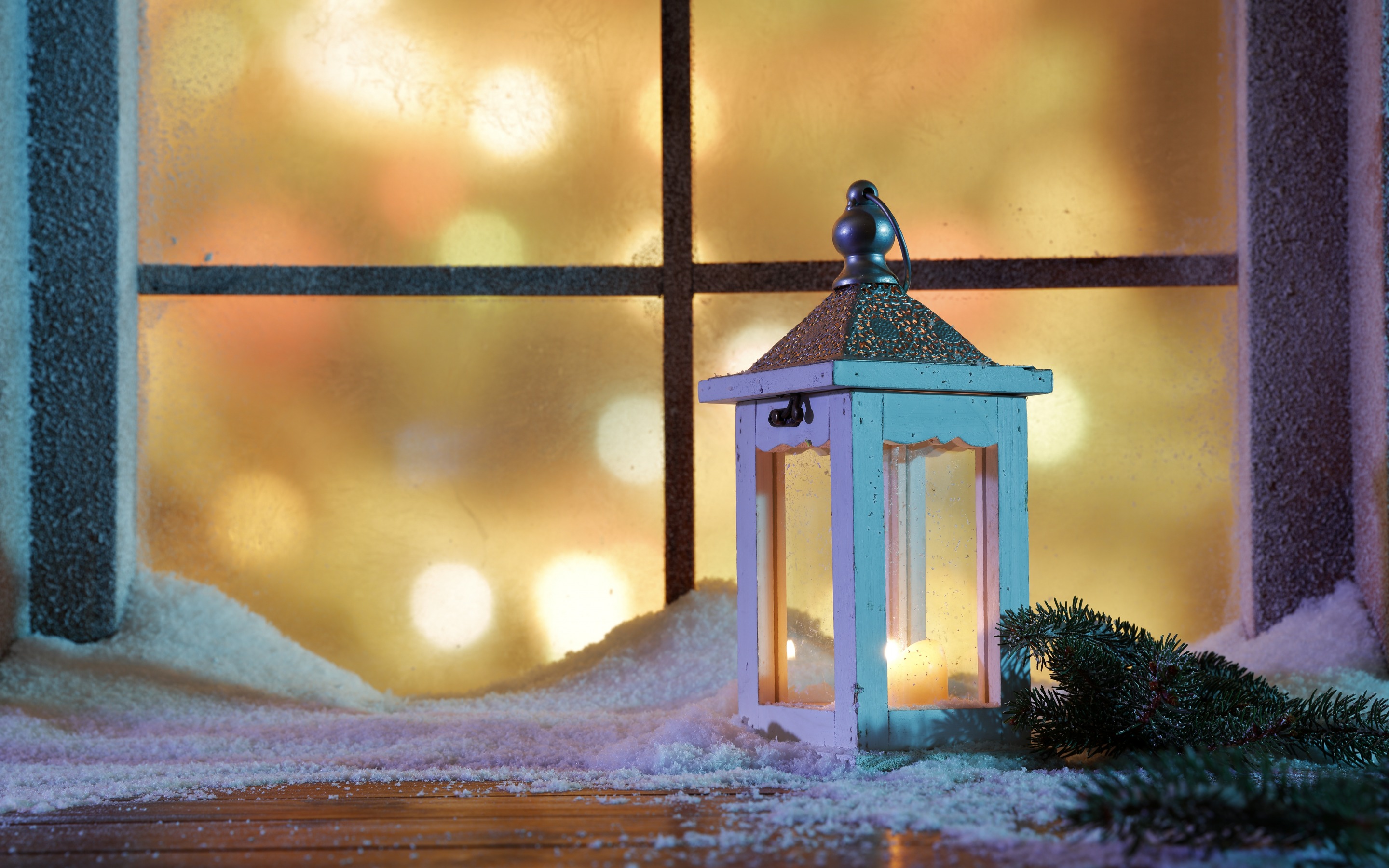 Скачать обои бесплатно Снег, Рождество, Фонарь, Окно, Праздничные картинка на рабочий стол ПК