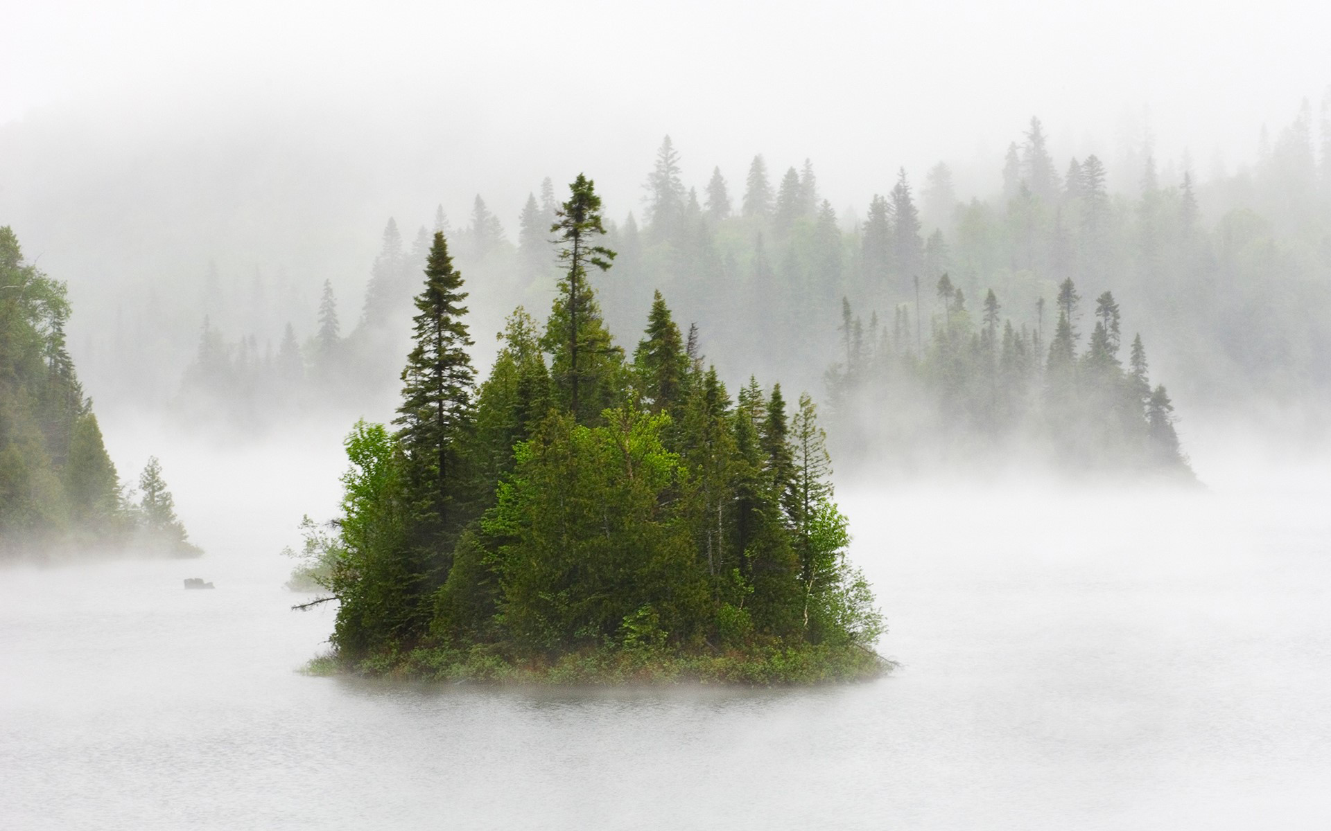 Free download wallpaper Nature, Lake, Canada, Fog, Earth, Island on your PC desktop