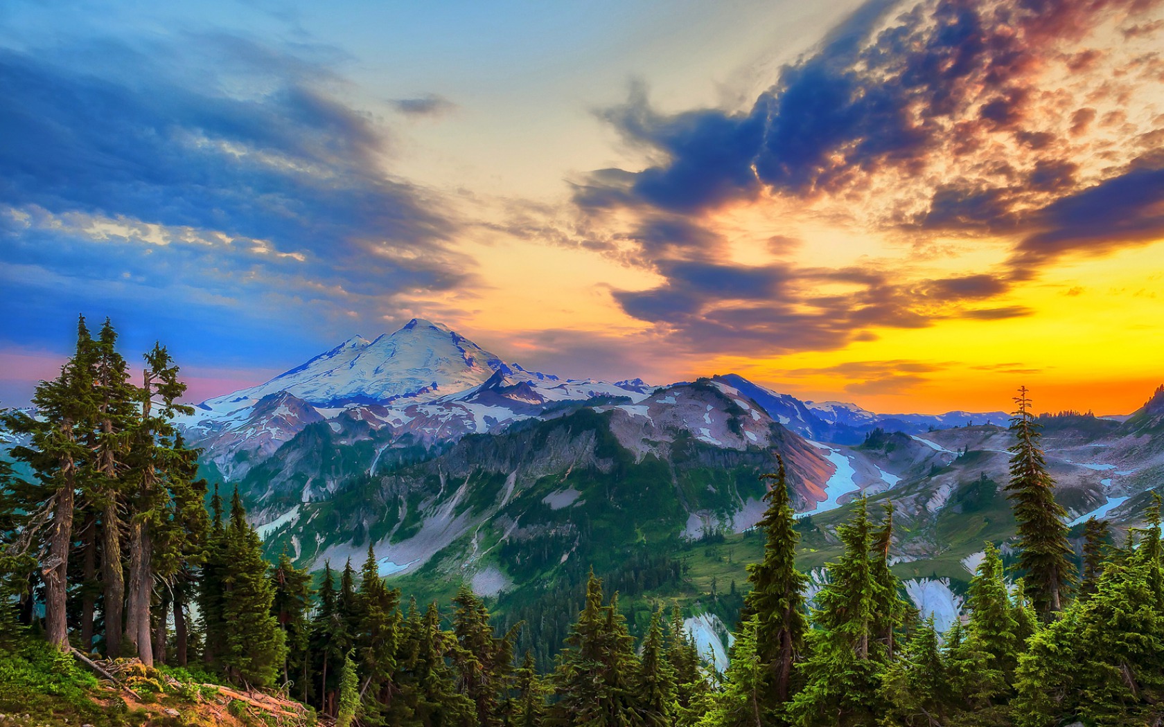 Free download wallpaper Landscape, Sunset, Sky, Mountain, Forest, Earth on your PC desktop