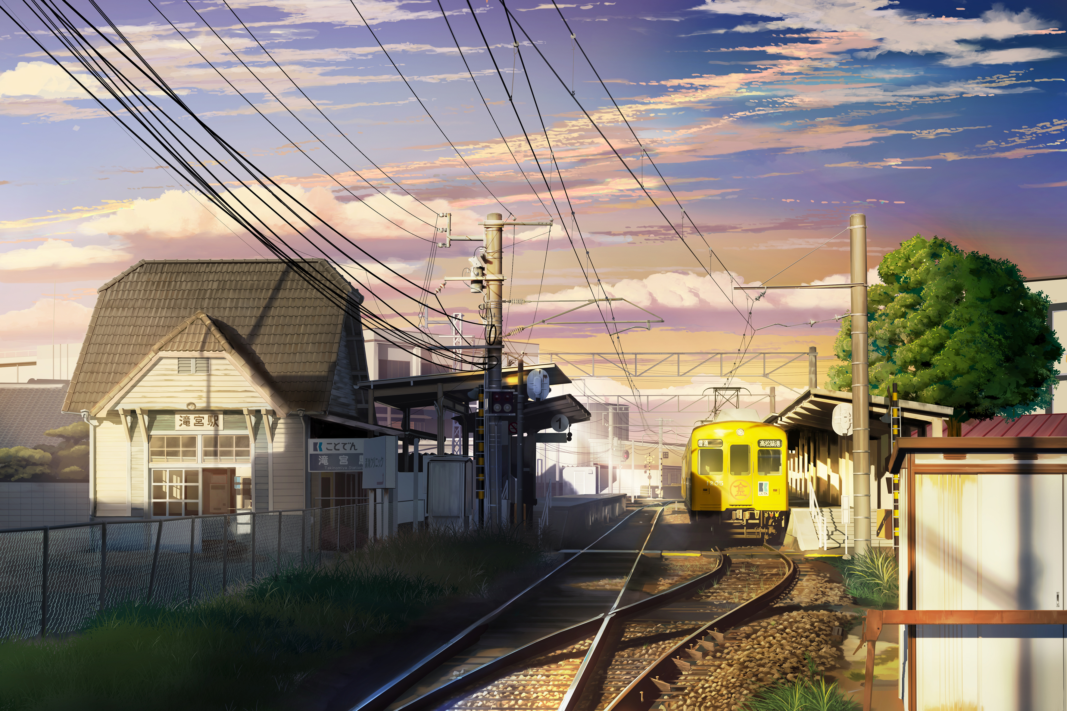 968328 скачать обои аниме, железнодорожный вокзал, поезд - заставки и картинки бесплатно