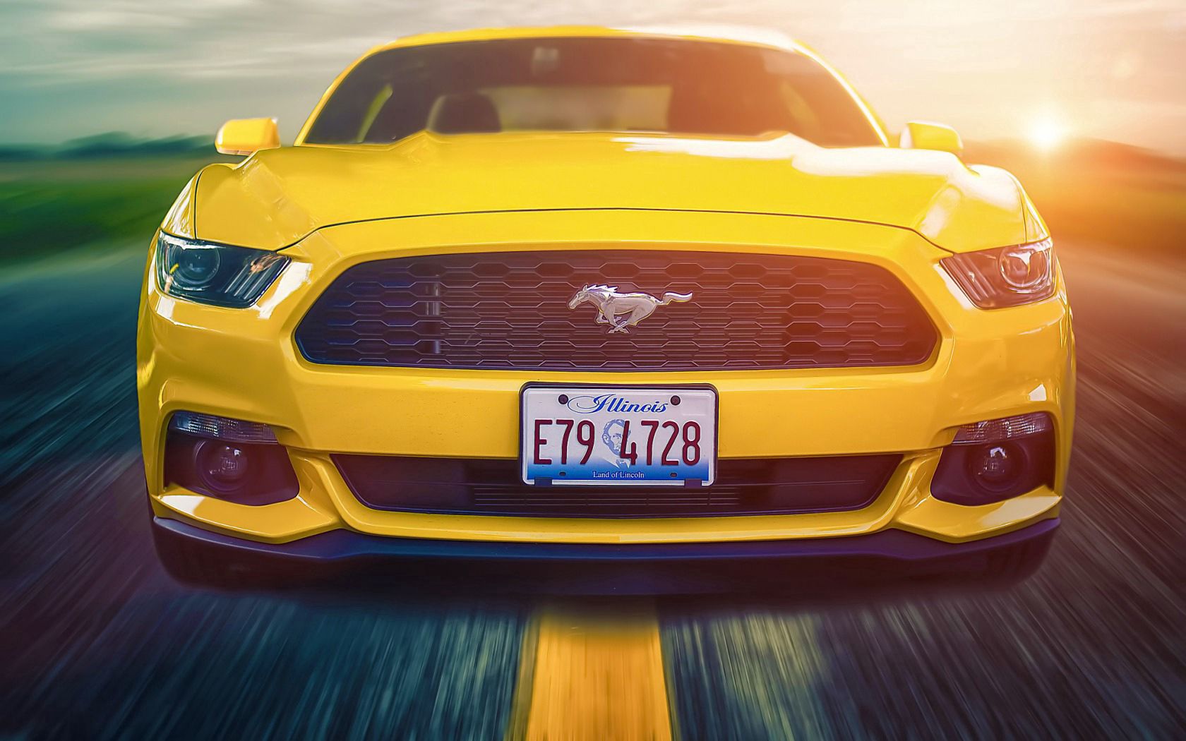 front view, ford mustang, yellow, 2015, cars, muscle car