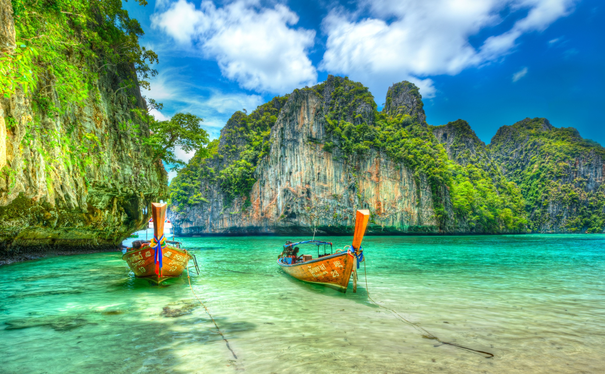Free download wallpaper Cliff, Boat, Thailand, Vehicles on your PC desktop
