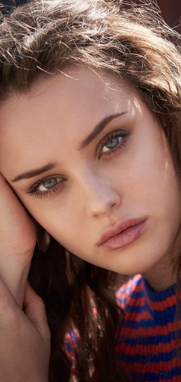 Download mobile wallpaper Face, Brunette, Blue Eyes, Celebrity, Actress, Australian, Katherine Langford for free.