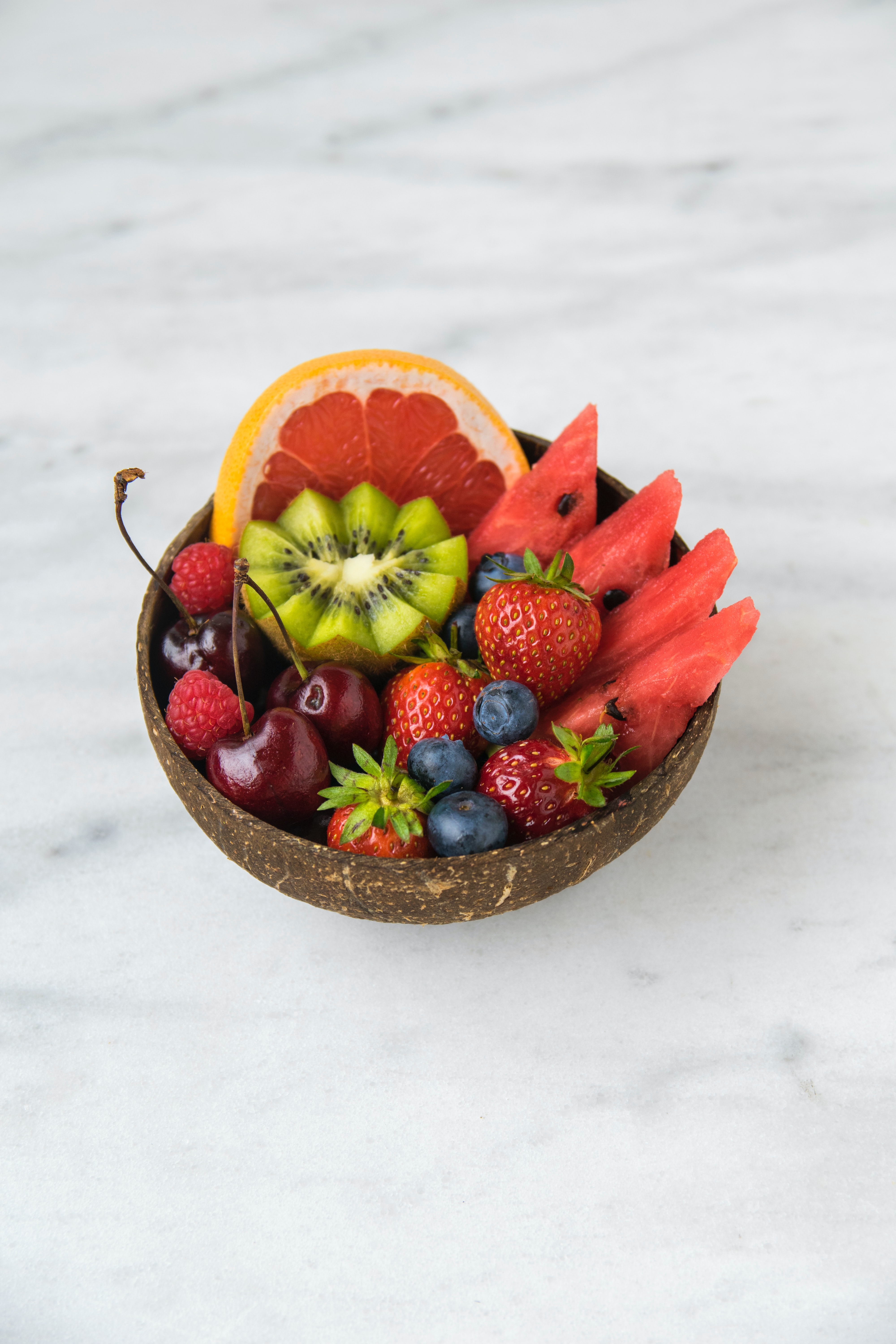 fruits, food, strawberry, cherry, kiwi, bilberries, berries, watermelon Image for desktop