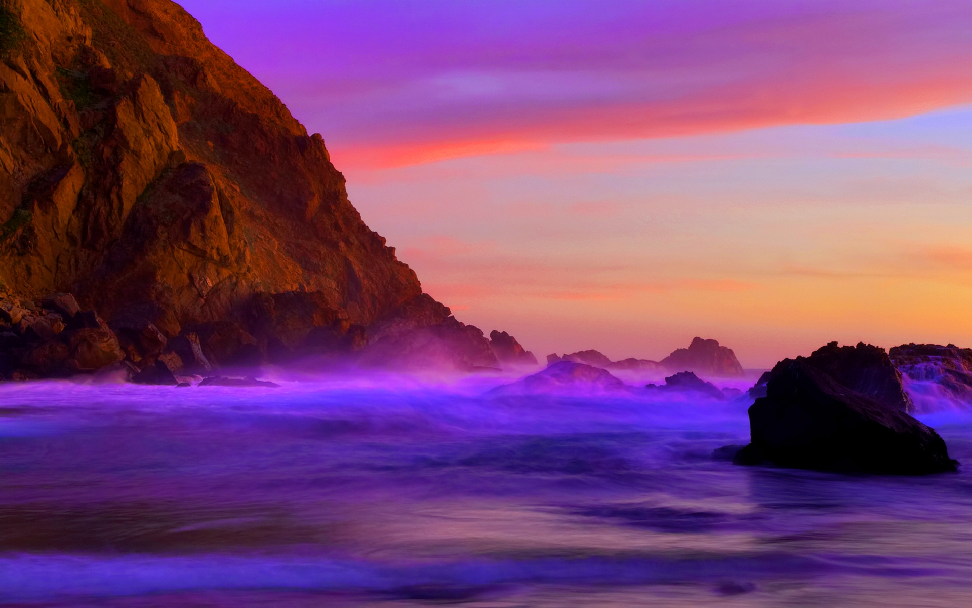316770 скачать картинку береговая линия, живопись, берег, пурпурный, земля/природа, океан, утёс, море - обои и заставки бесплатно
