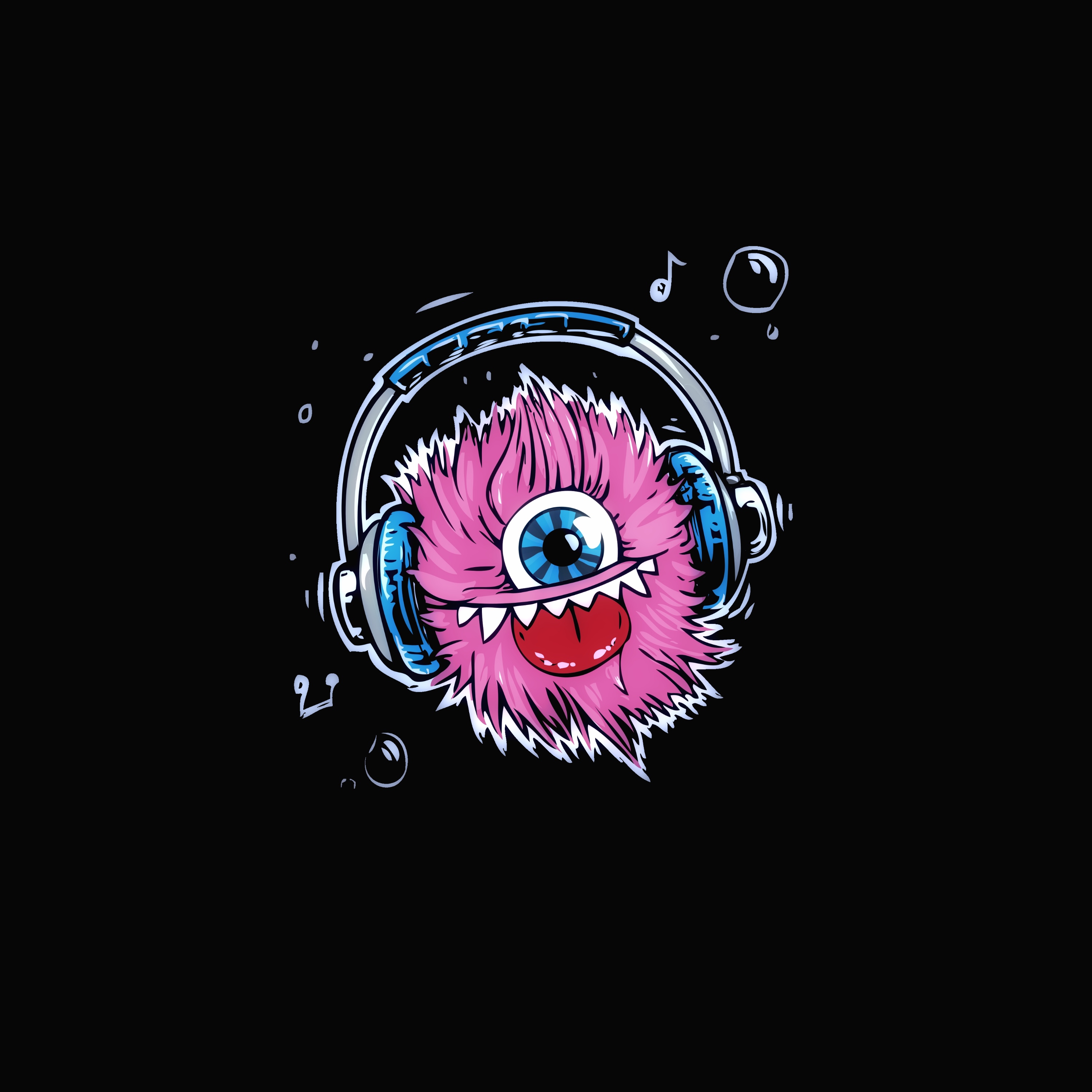 Download mobile wallpaper Monster, Tongue Stuck Out, Protruding Tongue, Sweetheart, Nice, Art, Headphones, Music for free.