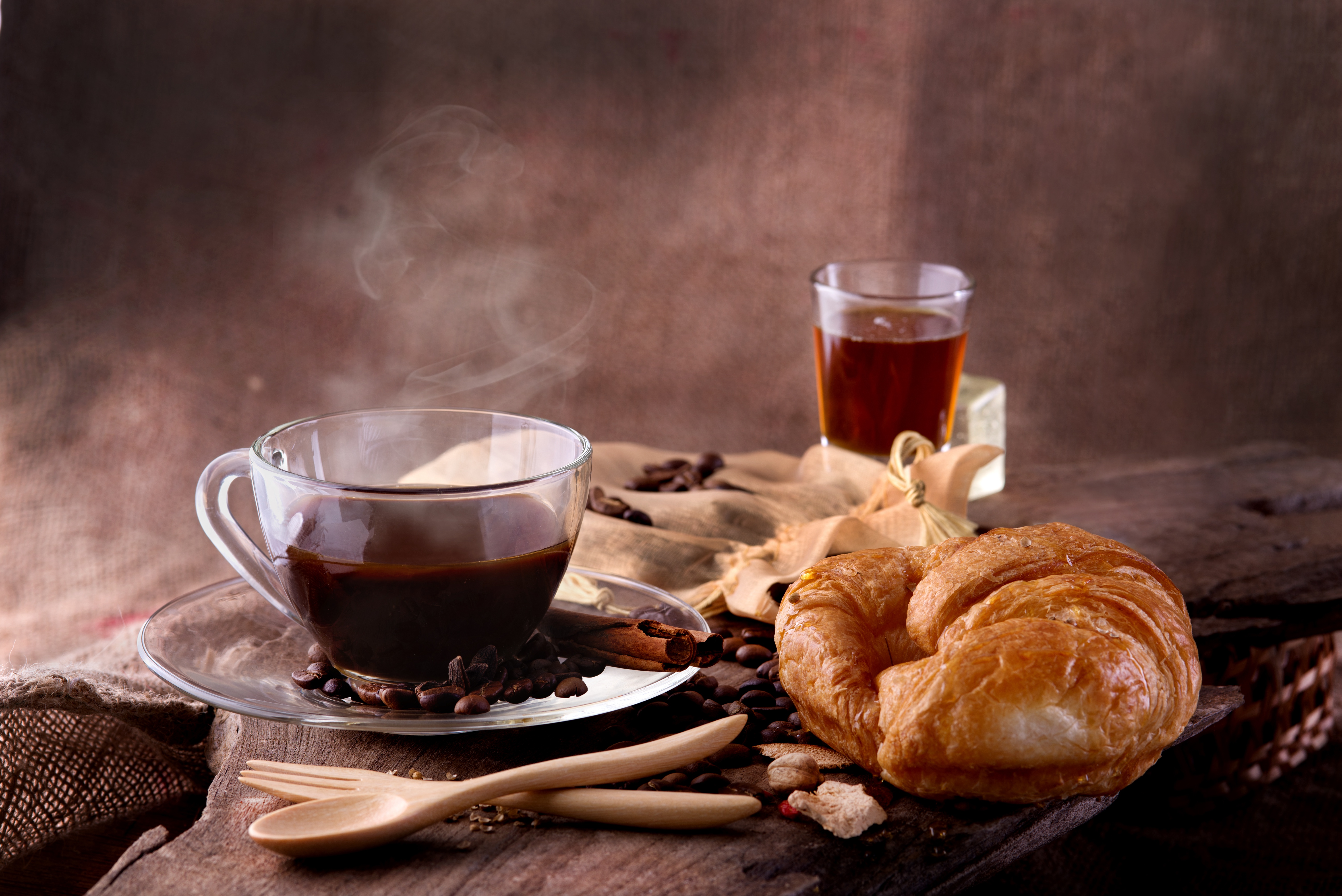 Download mobile wallpaper Food, Coffee, Still Life, Cup, Drink, Breakfast, Croissant, Viennoiserie for free.