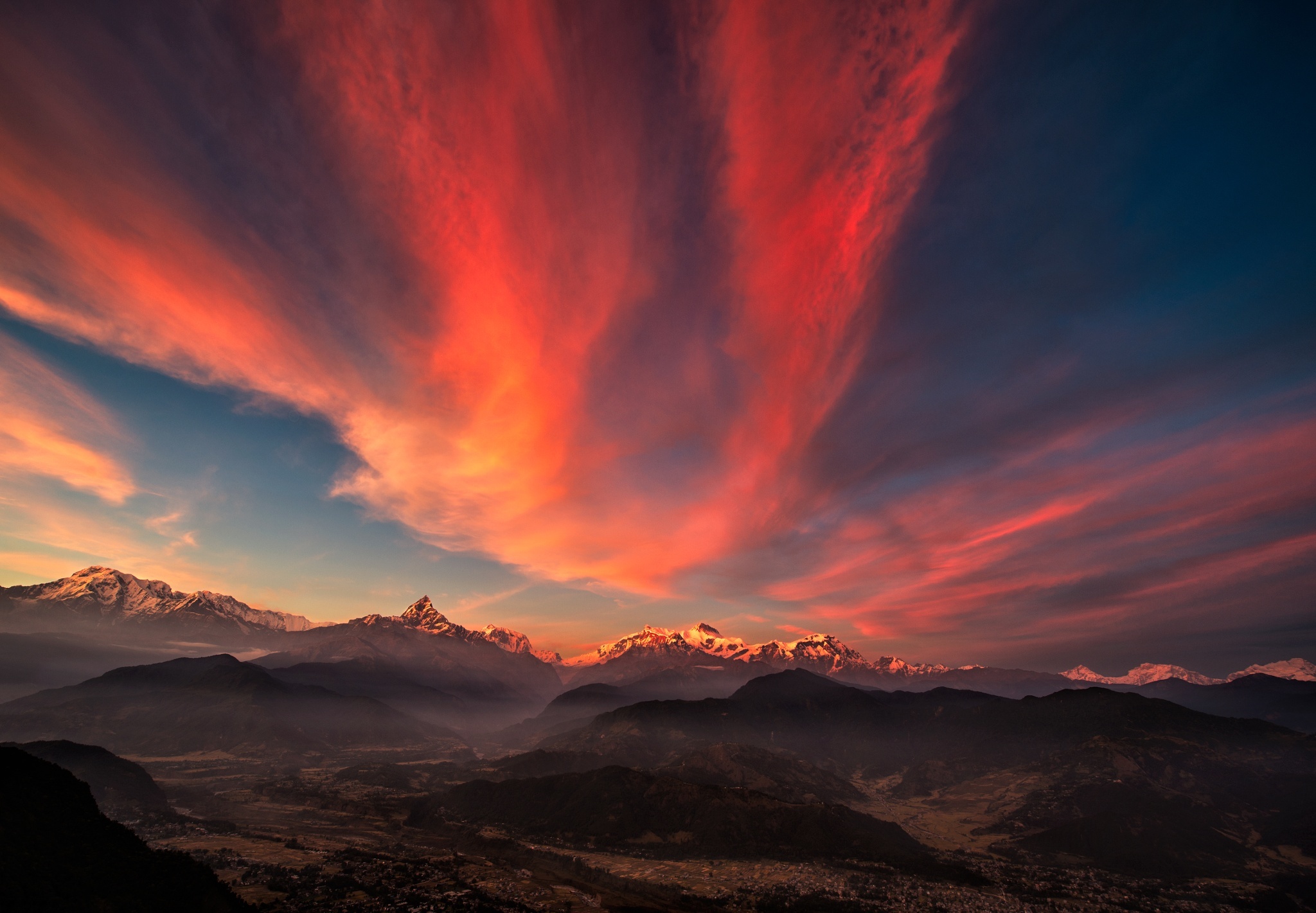 92281 Hintergrundbild herunterladen sky, sunset, natur, mountains, panorama, tibet - Bildschirmschoner und Bilder kostenlos