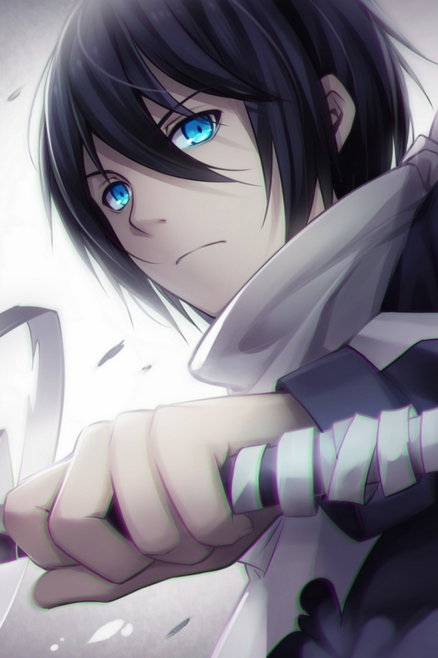 Descarga gratuita de fondo de pantalla para móvil de Ojos Azules, Animado, Katana, Pelo Negro, Noragami, Yato (Noragami).