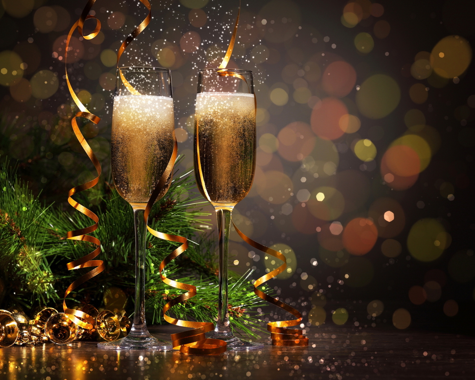 Download mobile wallpaper New Year, Holiday, Bokeh, Champagne for free.