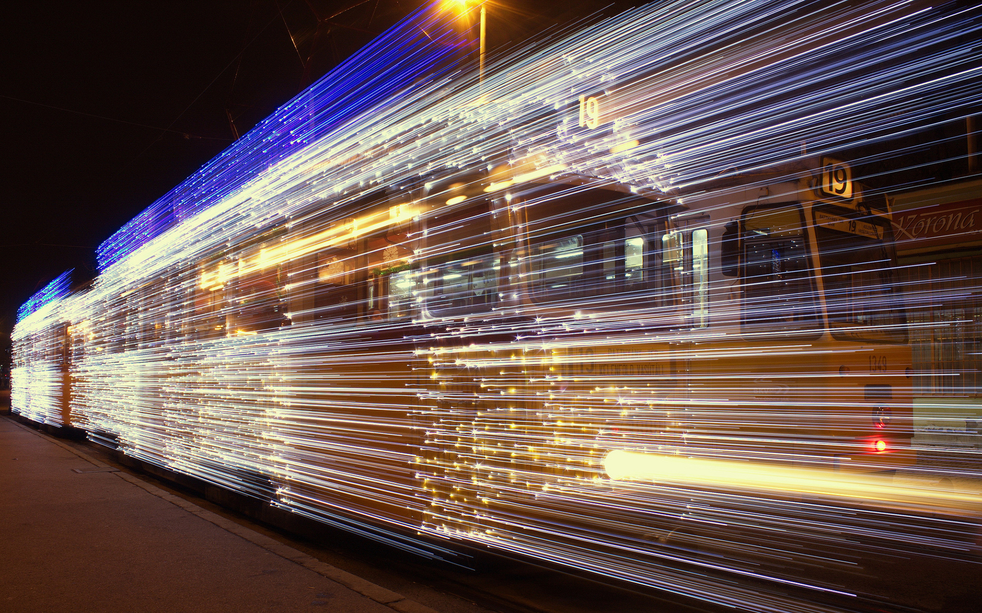 Download mobile wallpaper Night, Light, Photography, Tram, Time Lapse for free.
