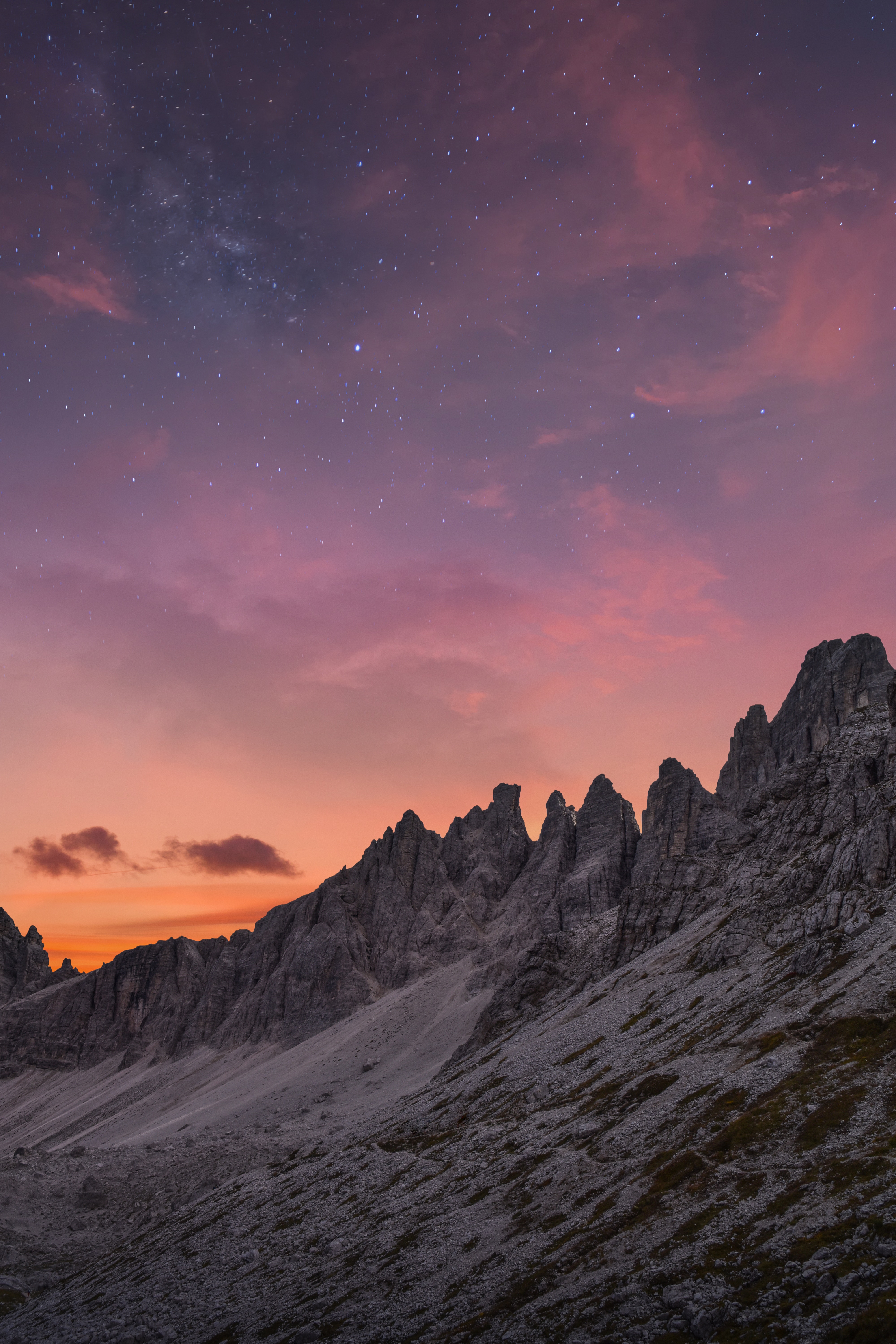 stars, sky, landscape, nature, mountains, twilight, clouds, dusk, mountain range HD wallpaper