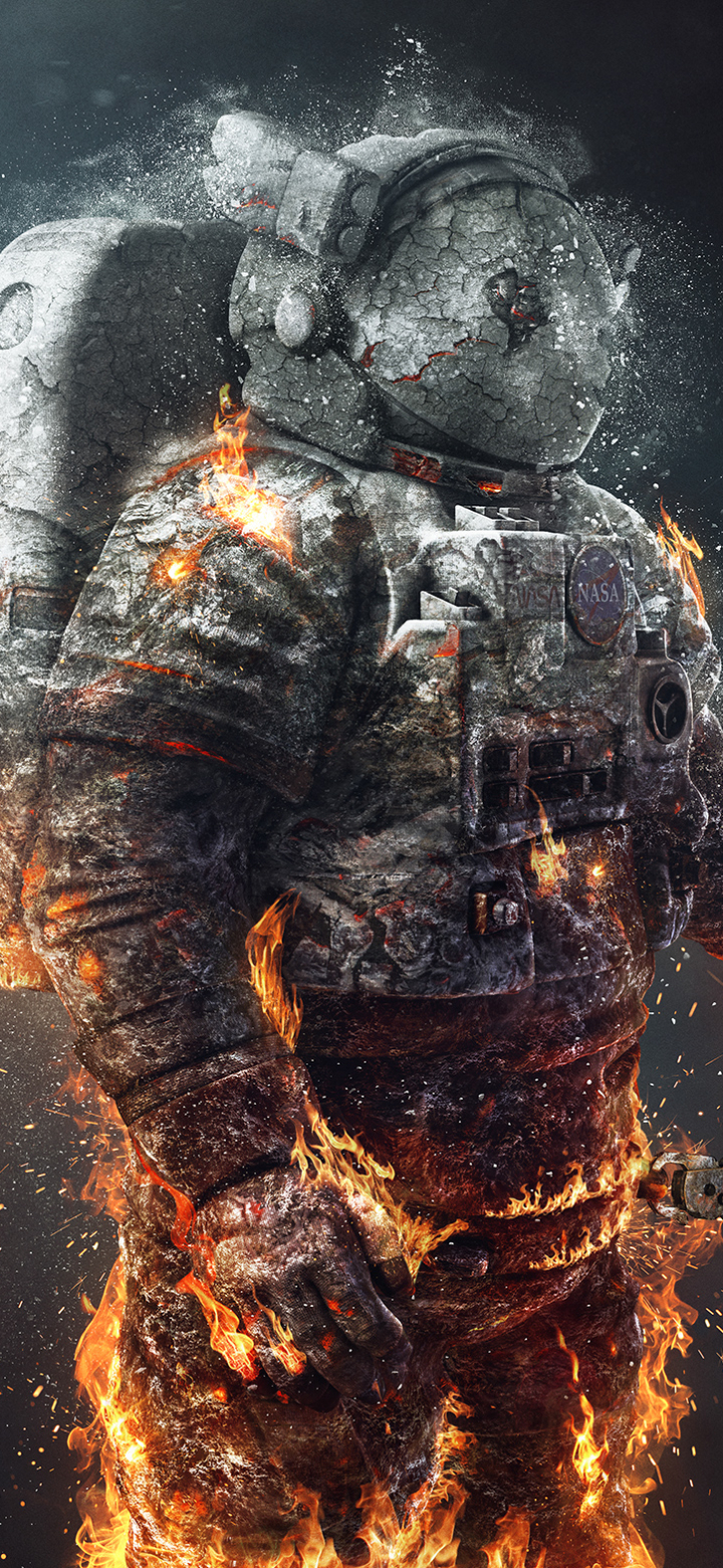 Download mobile wallpaper Fire, Sci Fi, Astronaut for free.