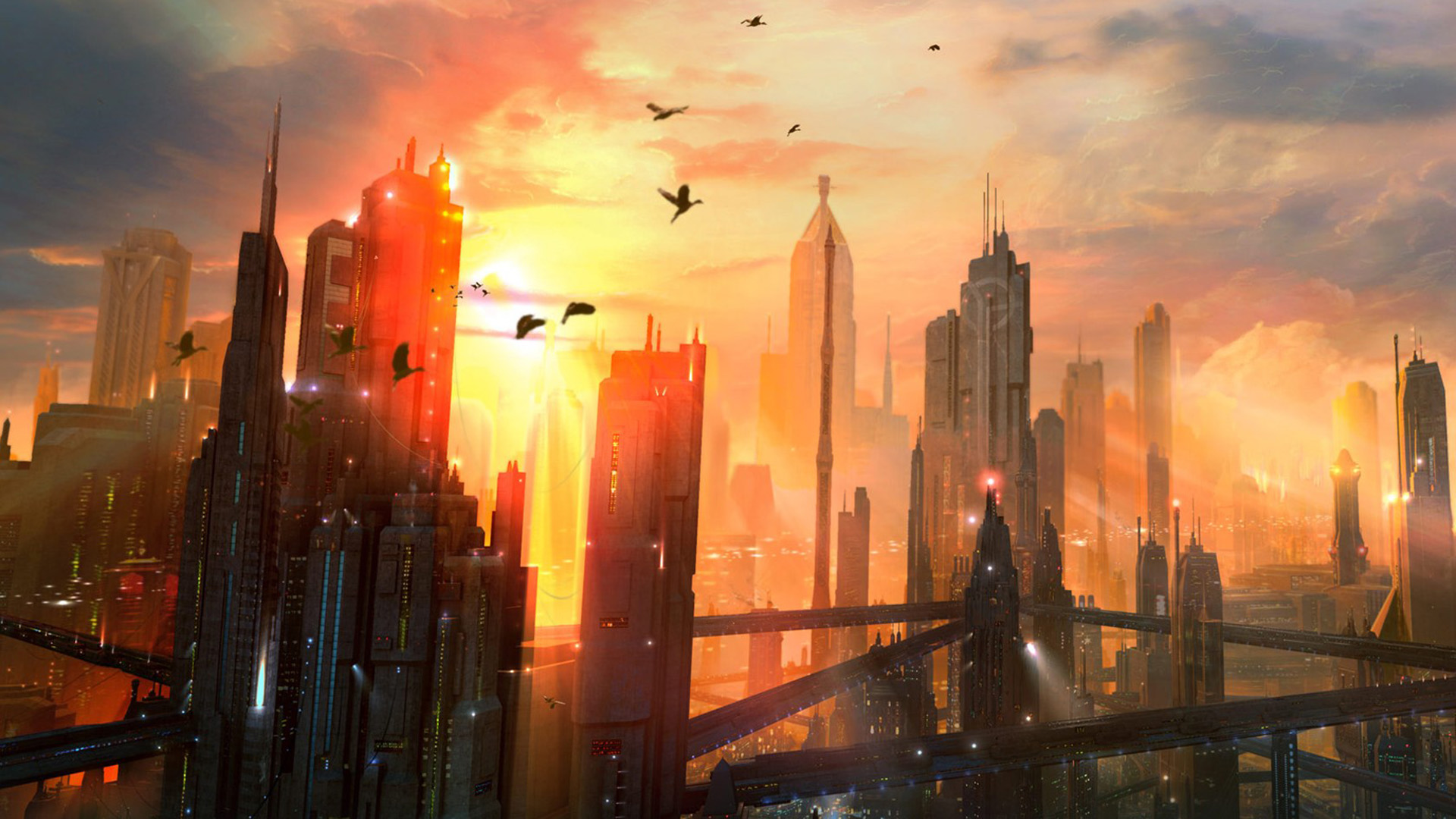 Laden Sie das Wolkenkratzer, Gebäude, Science Fiction, Großstadt-Bild kostenlos auf Ihren PC-Desktop herunter