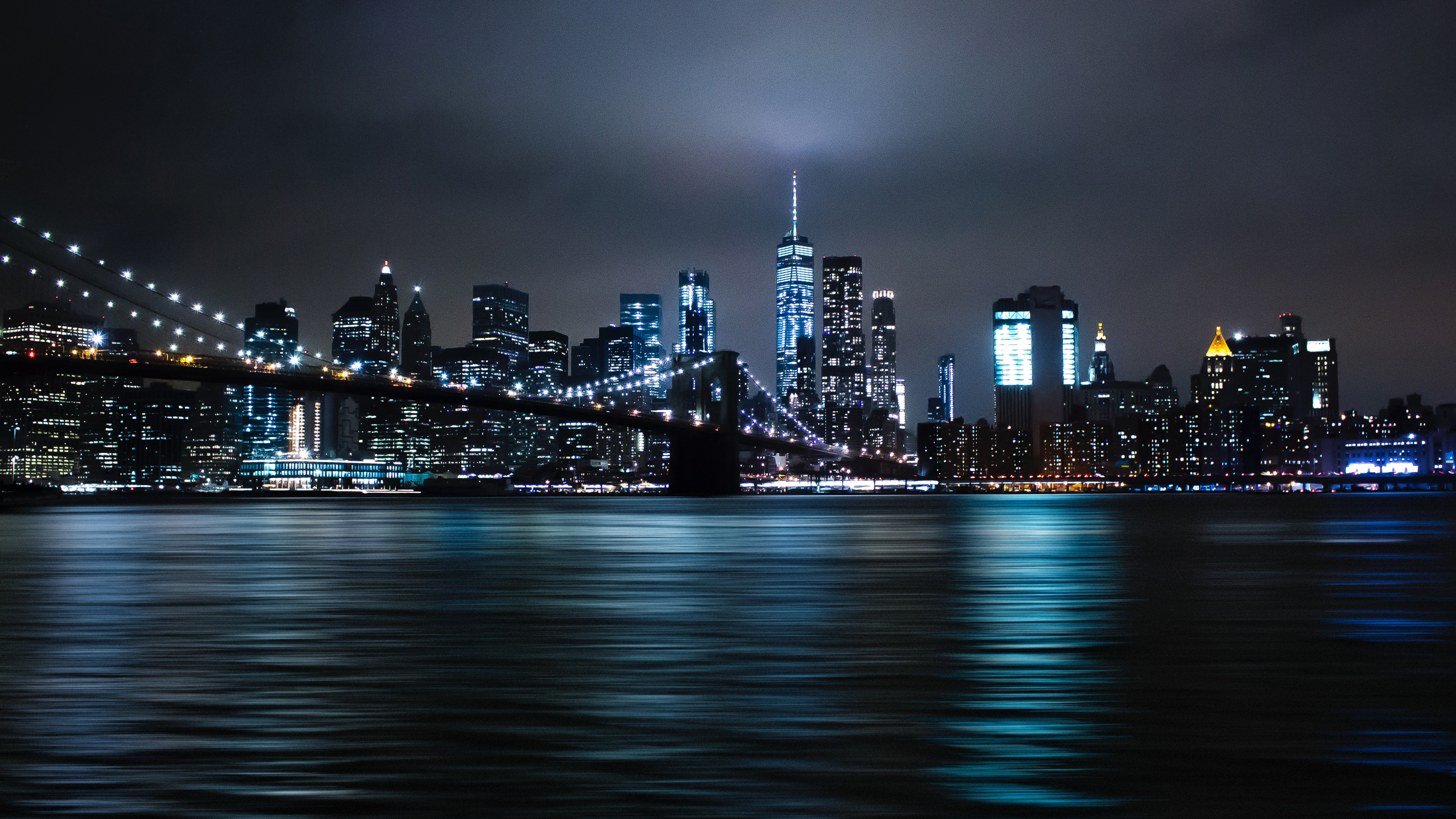 Laden Sie das Städte, Stadtbild, New York, Nacht, Menschengemacht, Brooklyn Brücke-Bild kostenlos auf Ihren PC-Desktop herunter