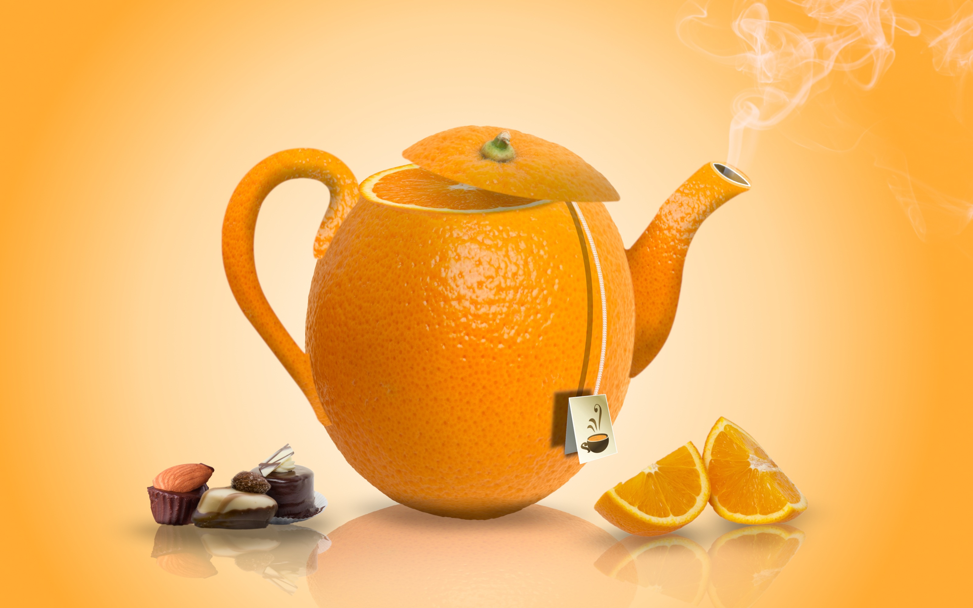 Download mobile wallpaper Food, Fruit, Artistic, Teapot, Orange (Fruit) for free.