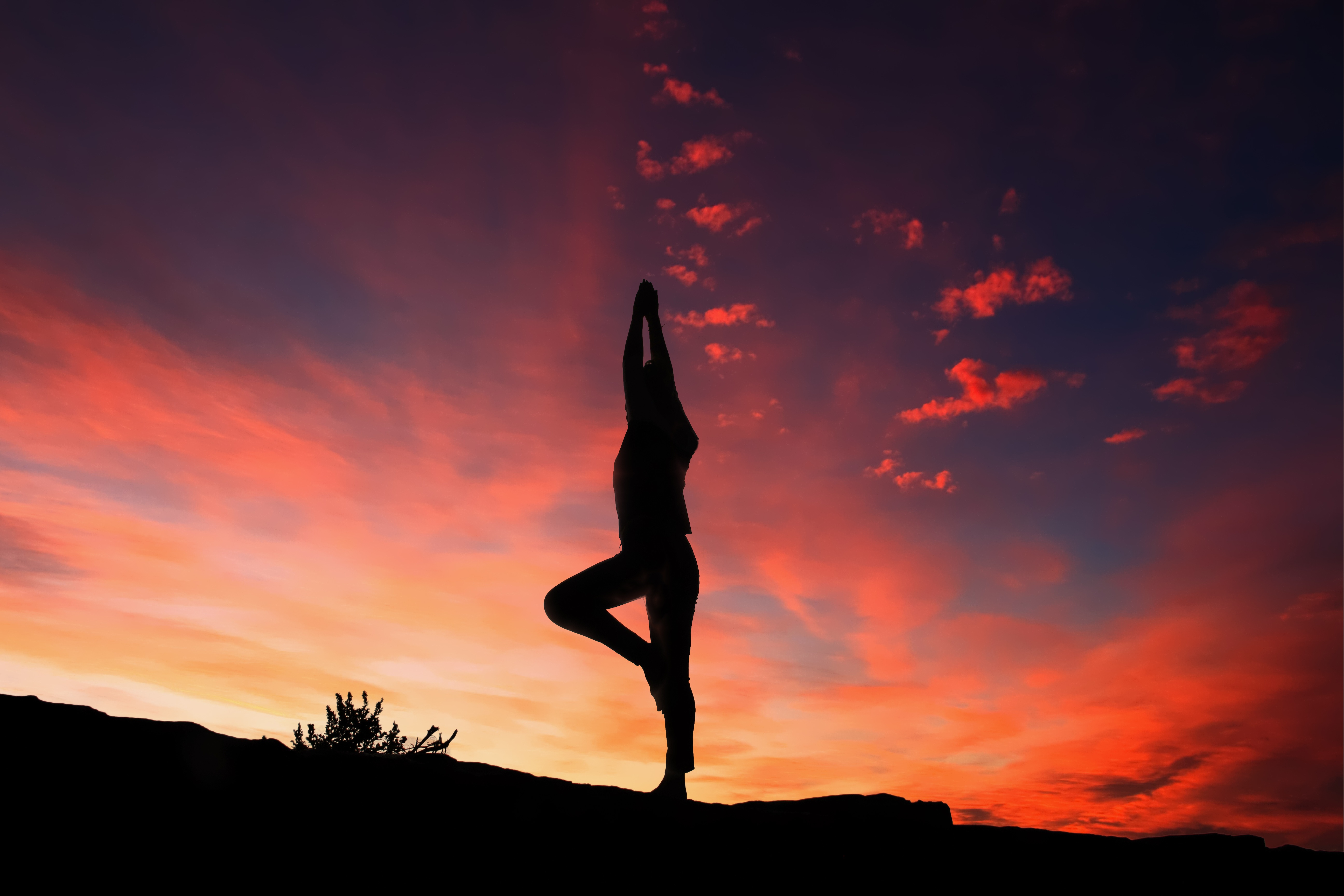 yoga, sports, sunset, silhouette, human, person