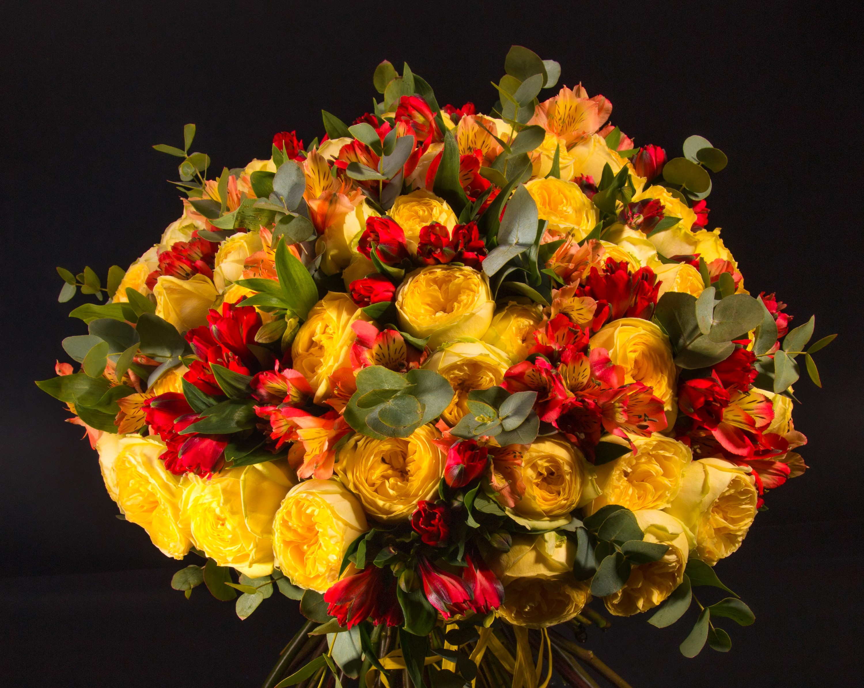 PCデスクトップに花, 花束, 牡丹, 黄色い花, 赤い花, マンメイド画像を無料でダウンロード