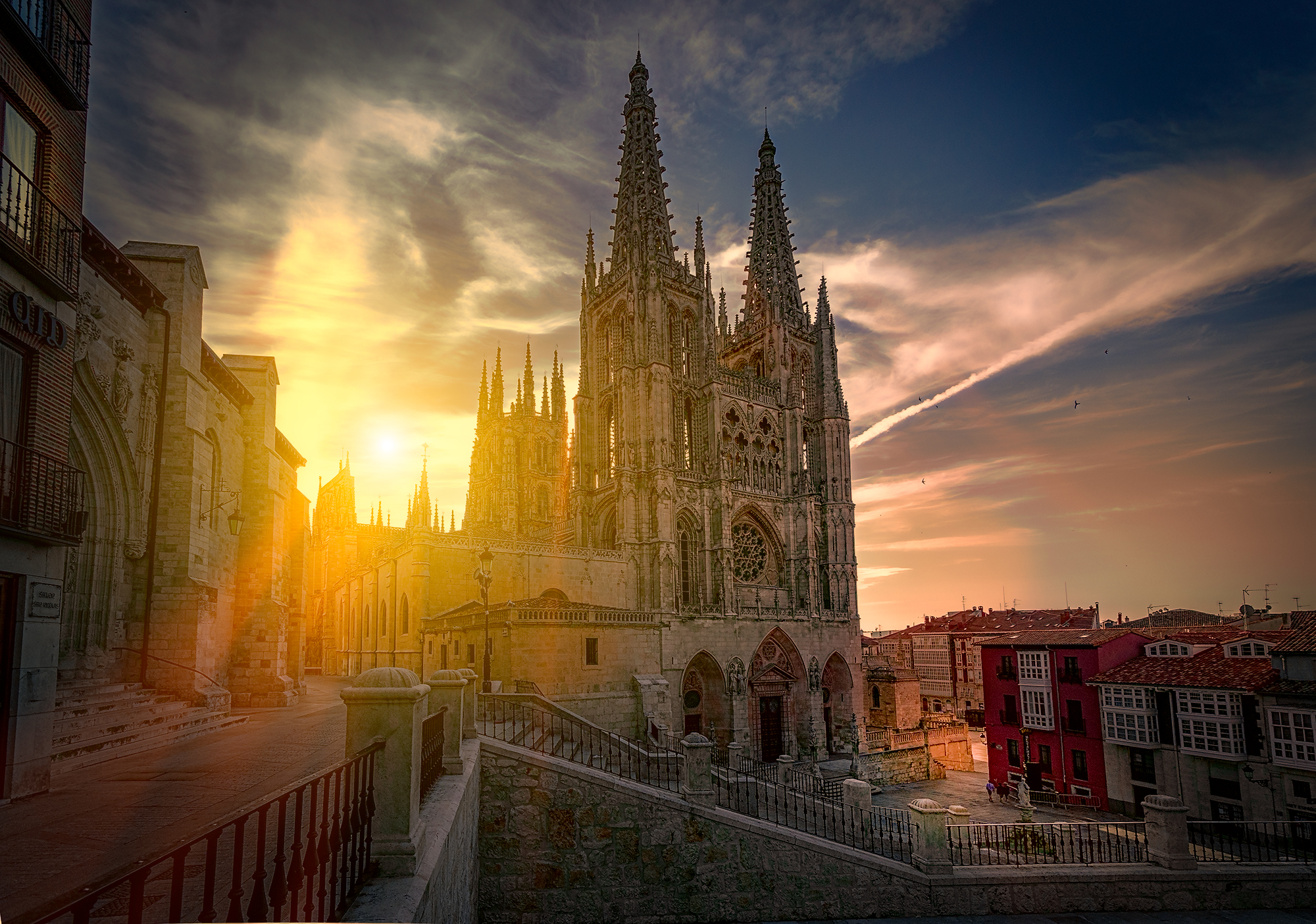 spain, religious, burgos cathedral, cathedral, dawn, gothic, sun, sunrise, cathedrals