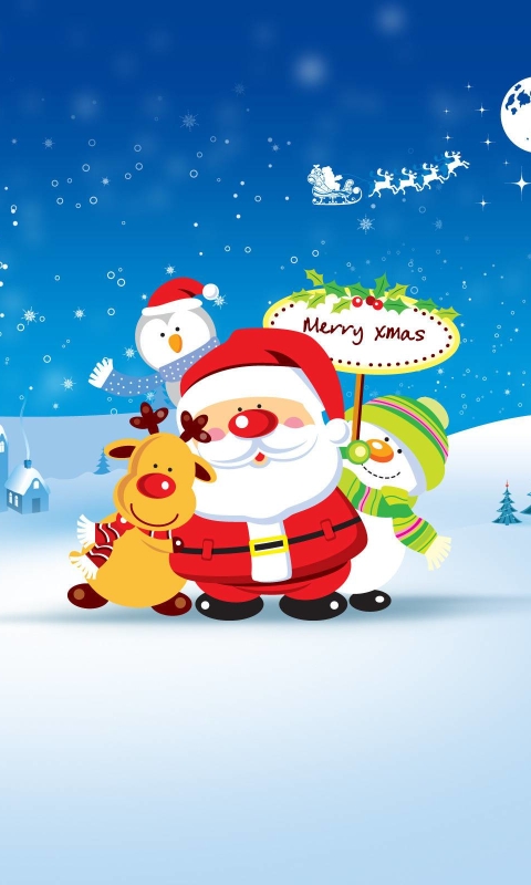 Handy-Wallpaper Feiertage, Weihnachtsmann, Weihnachten, Ferien, Frohe Weihnachten, Feiertag, Rentier kostenlos herunterladen.