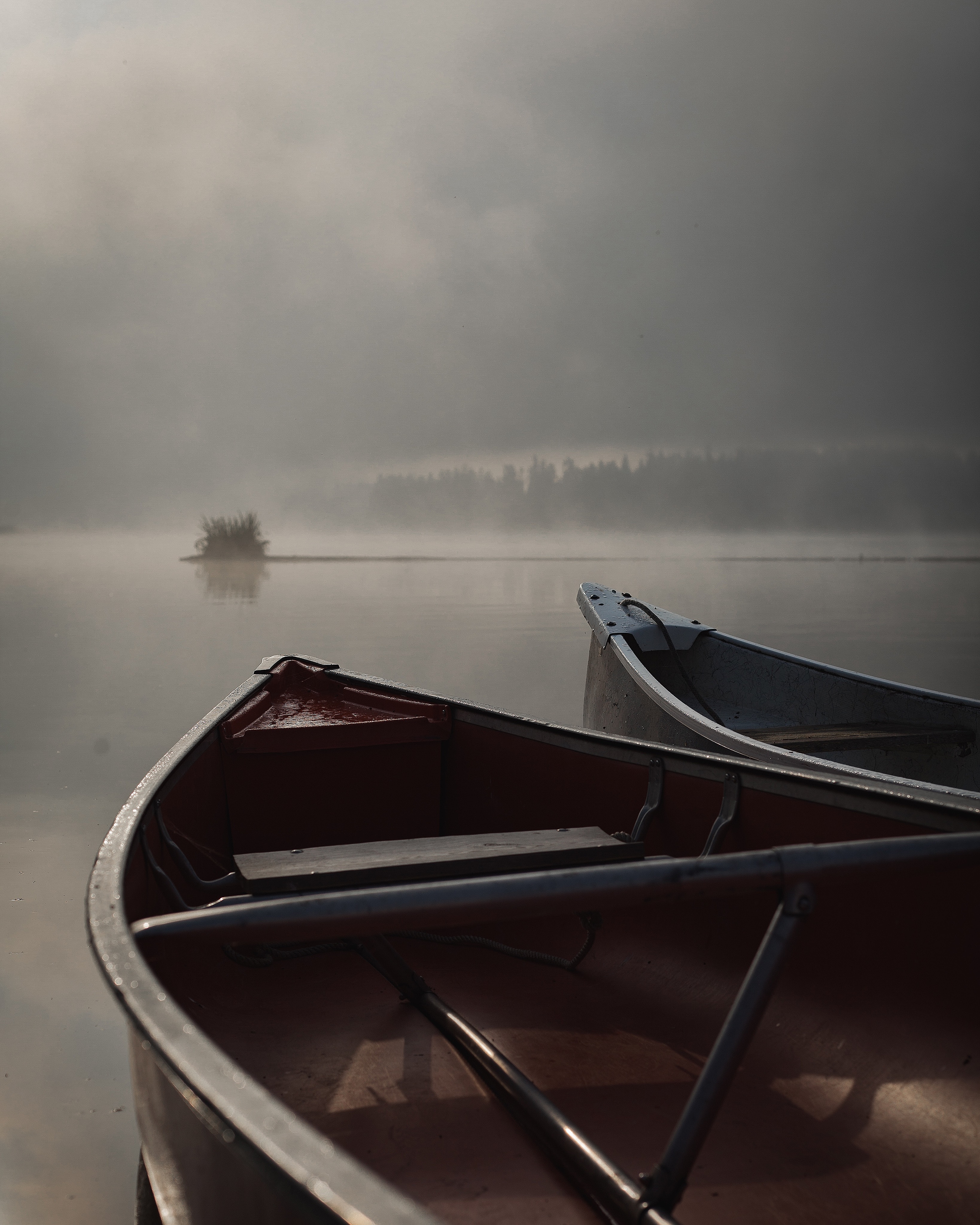 nature, rivers, boats, fog, evening Free Background
