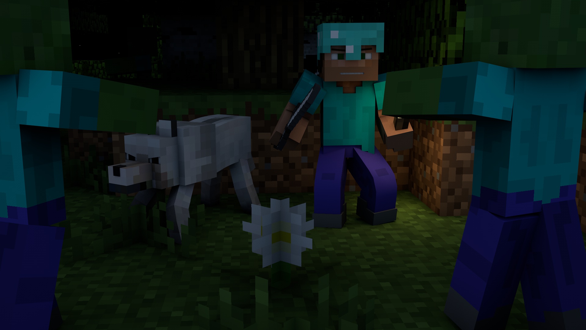 Download mobile wallpaper Night, Minecraft, Wolf, Video Game, Zombie for free.