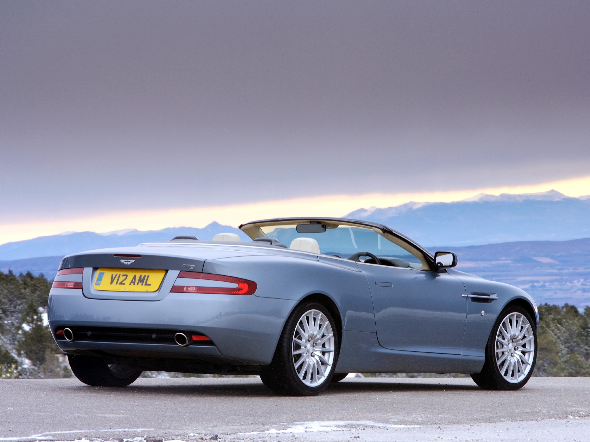 Free download wallpaper Auto, Nature, Mountains, Aston Martin, Style, 2004, Db9, Cars, Side View on your PC desktop