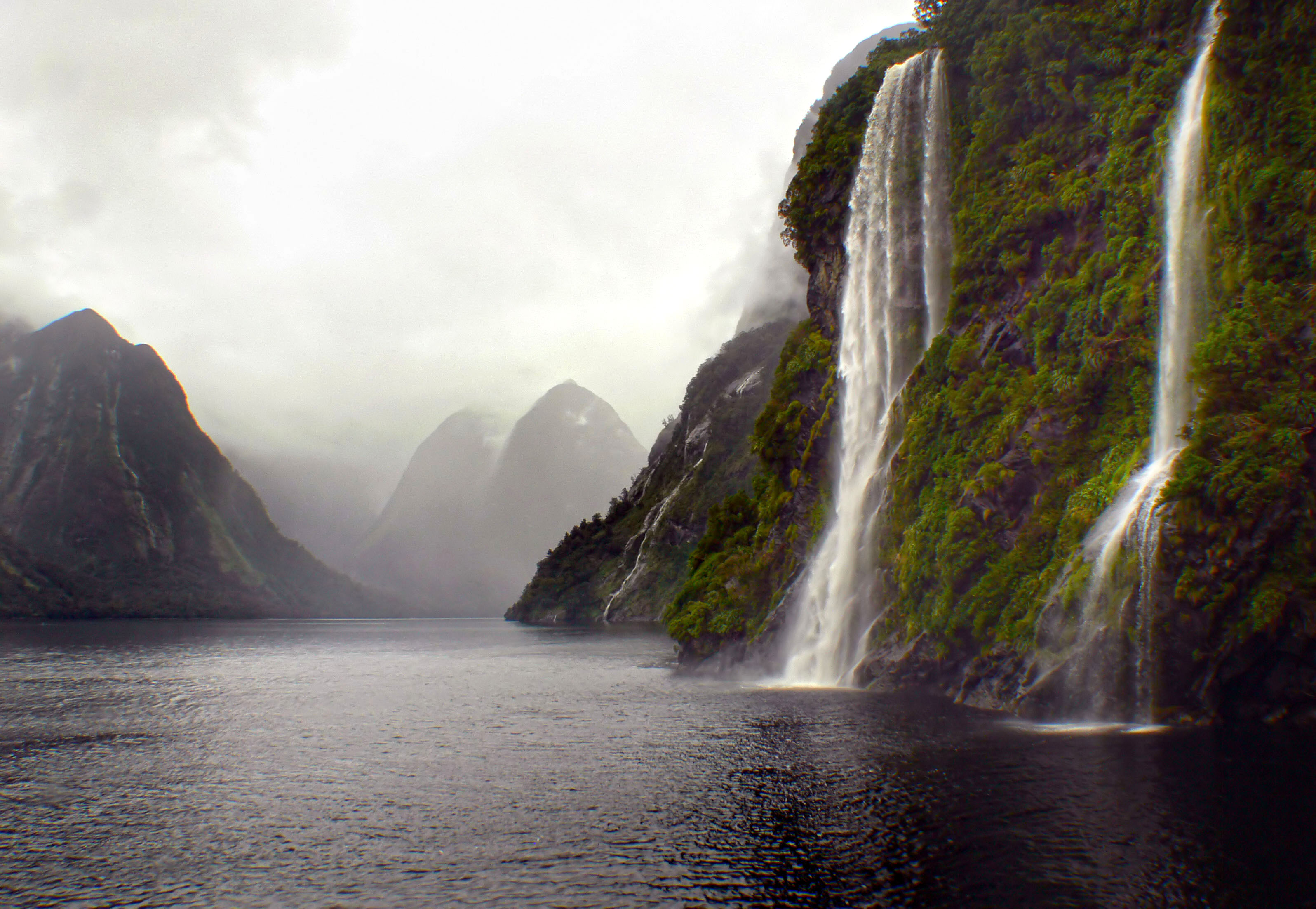 Free download wallpaper Waterfalls, Mountain, Lake, Waterfall, Fog, Earth on your PC desktop
