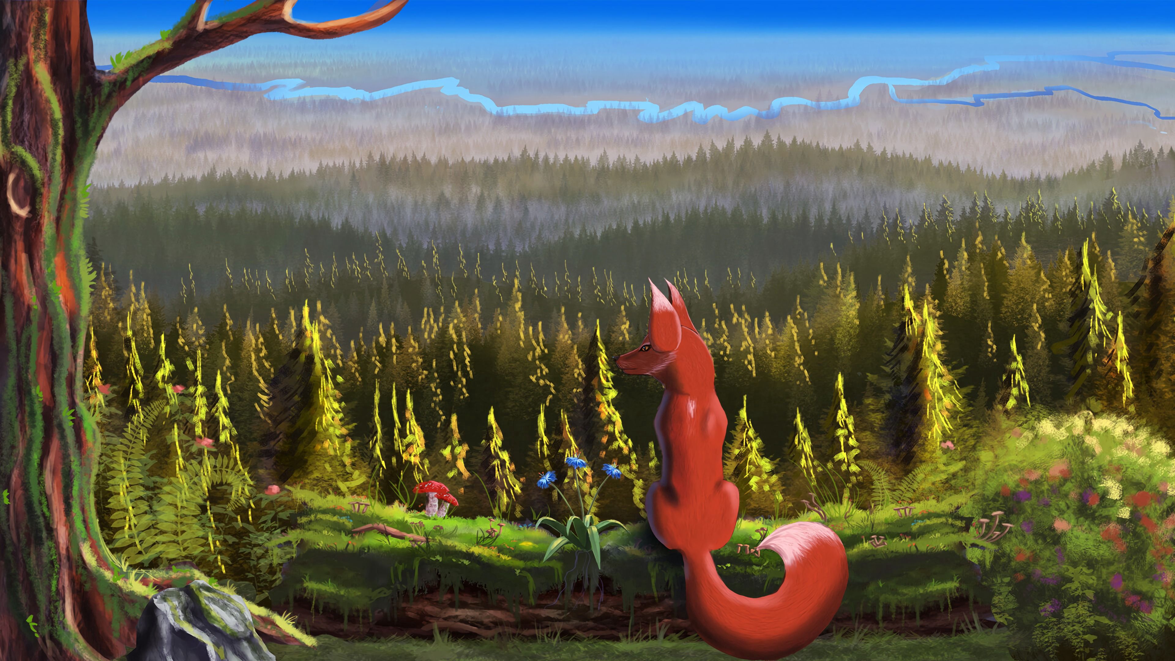 Free download wallpaper Nature, Art, Forest, Fox, Landscape on your PC desktop