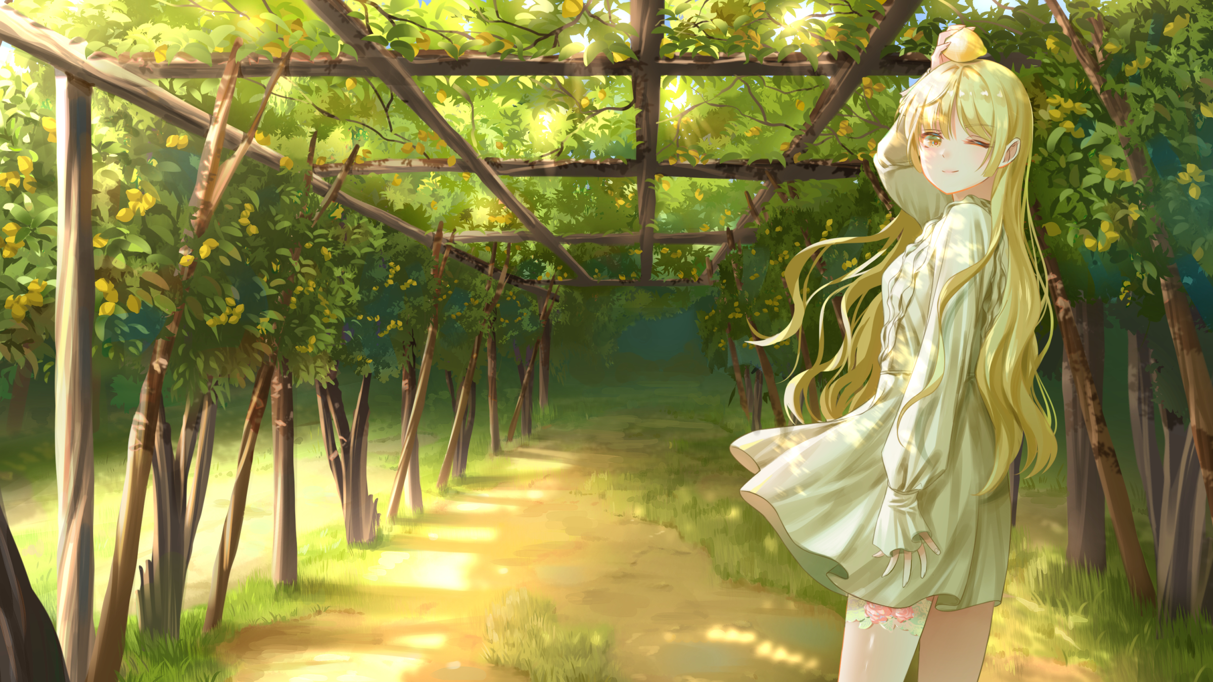 Download mobile wallpaper Anime, Girl, Blonde, Dress, Yellow Eyes, Long Hair for free.