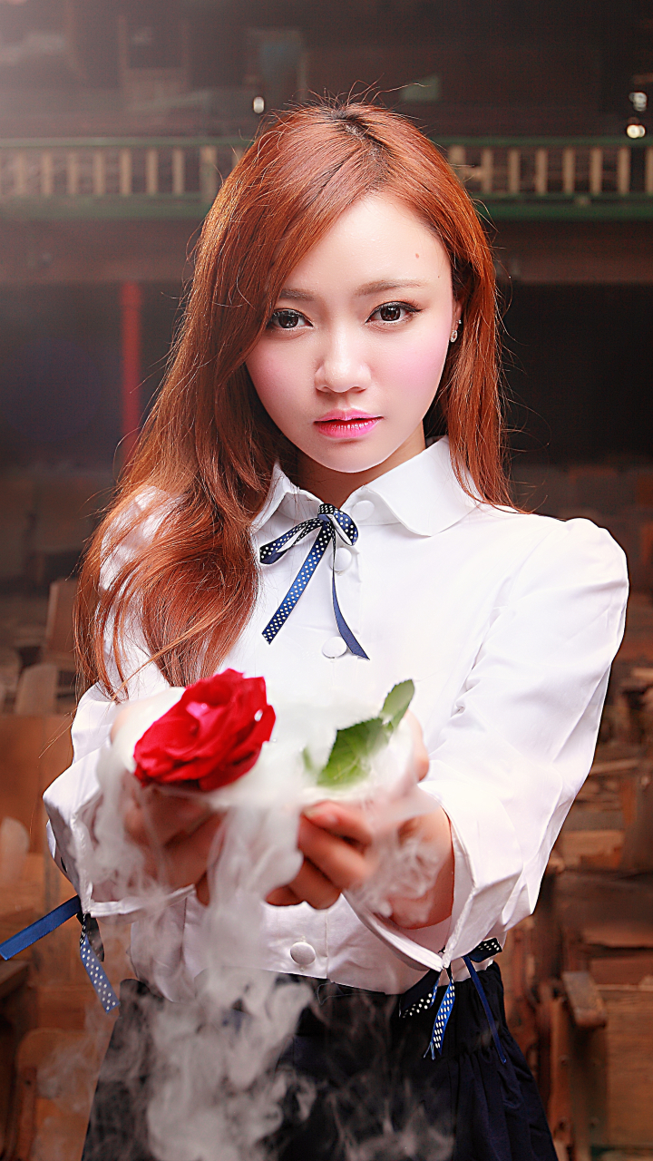 Download mobile wallpaper Rose, Redhead, Model, Women, Asian, Brown Eyes for free.