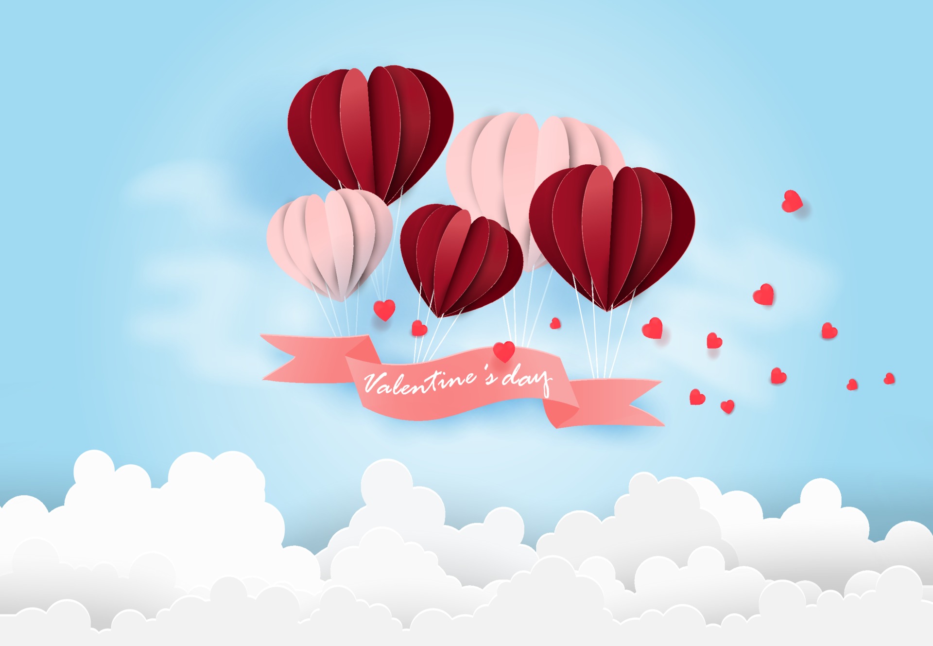 Скачать обои бесплатно Облака, Сердце, День Святого Валентина, Праздничные картинка на рабочий стол ПК