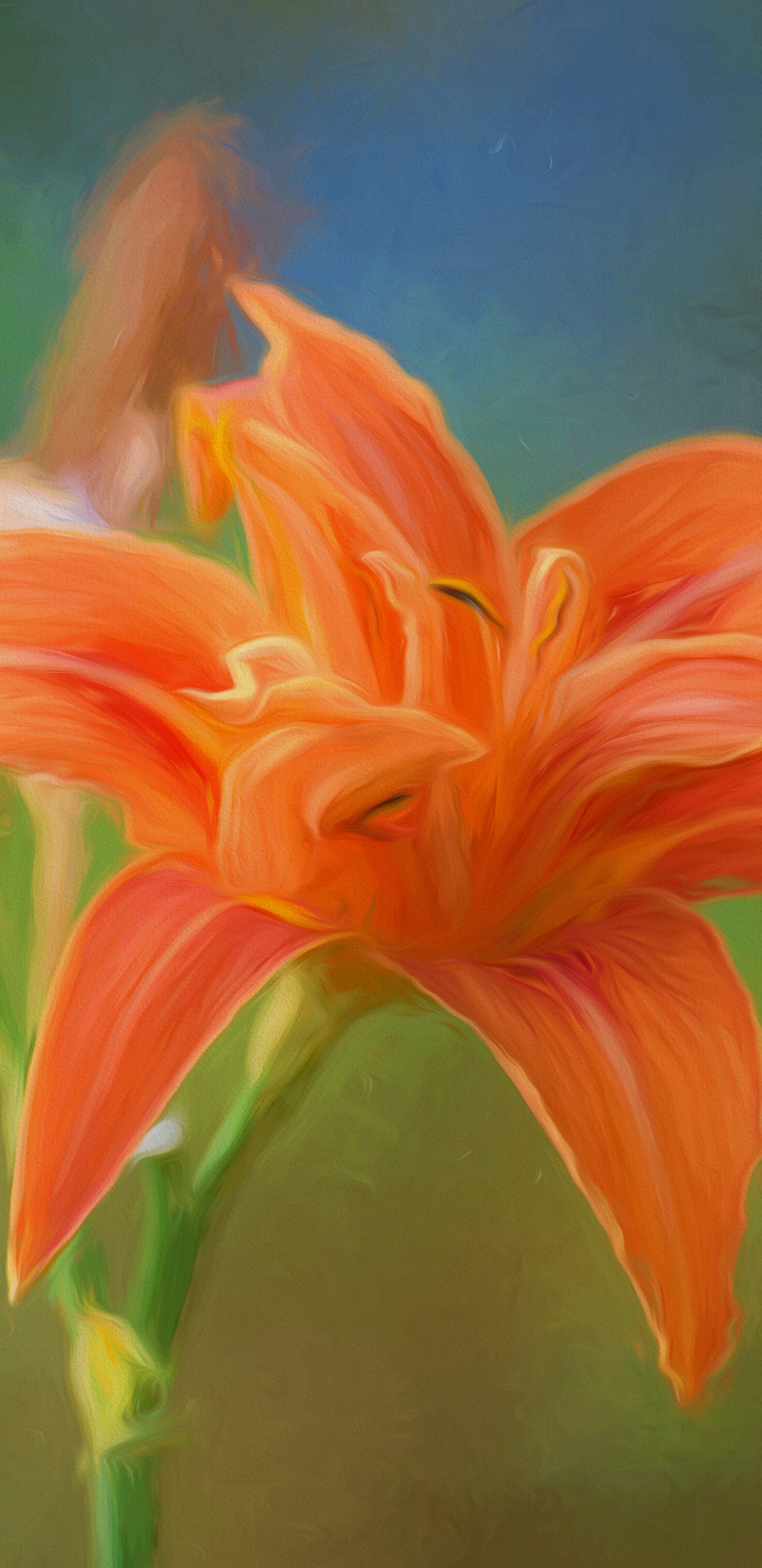 Download mobile wallpaper Flowers, Earth, Lily, Daylily, Orange Flower, Oil Painting for free.