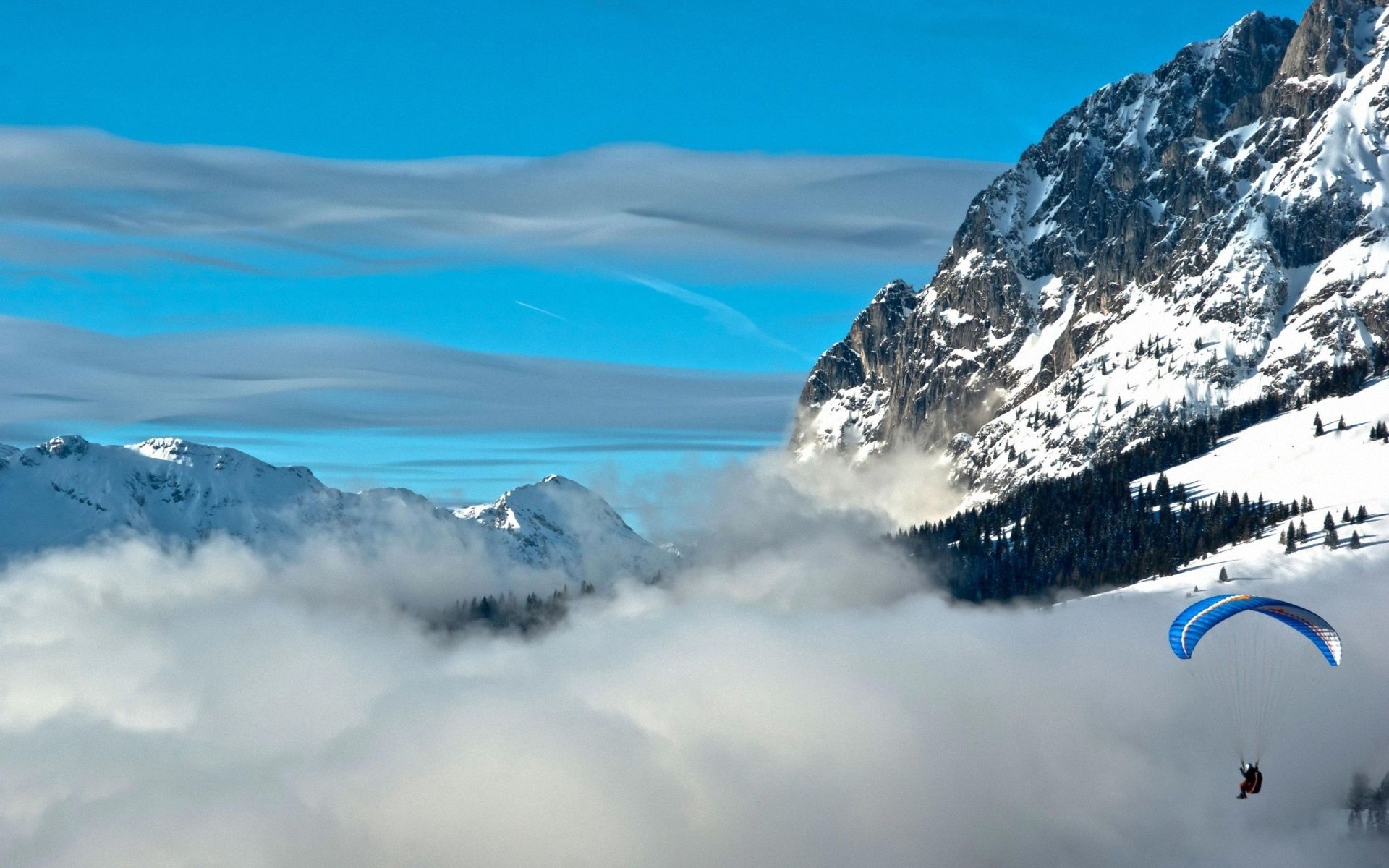 87948画像をダウンロード自然, スカイ, 山脈, 雲, 高さ, パラグライダー-壁紙とスクリーンセーバーを無料で