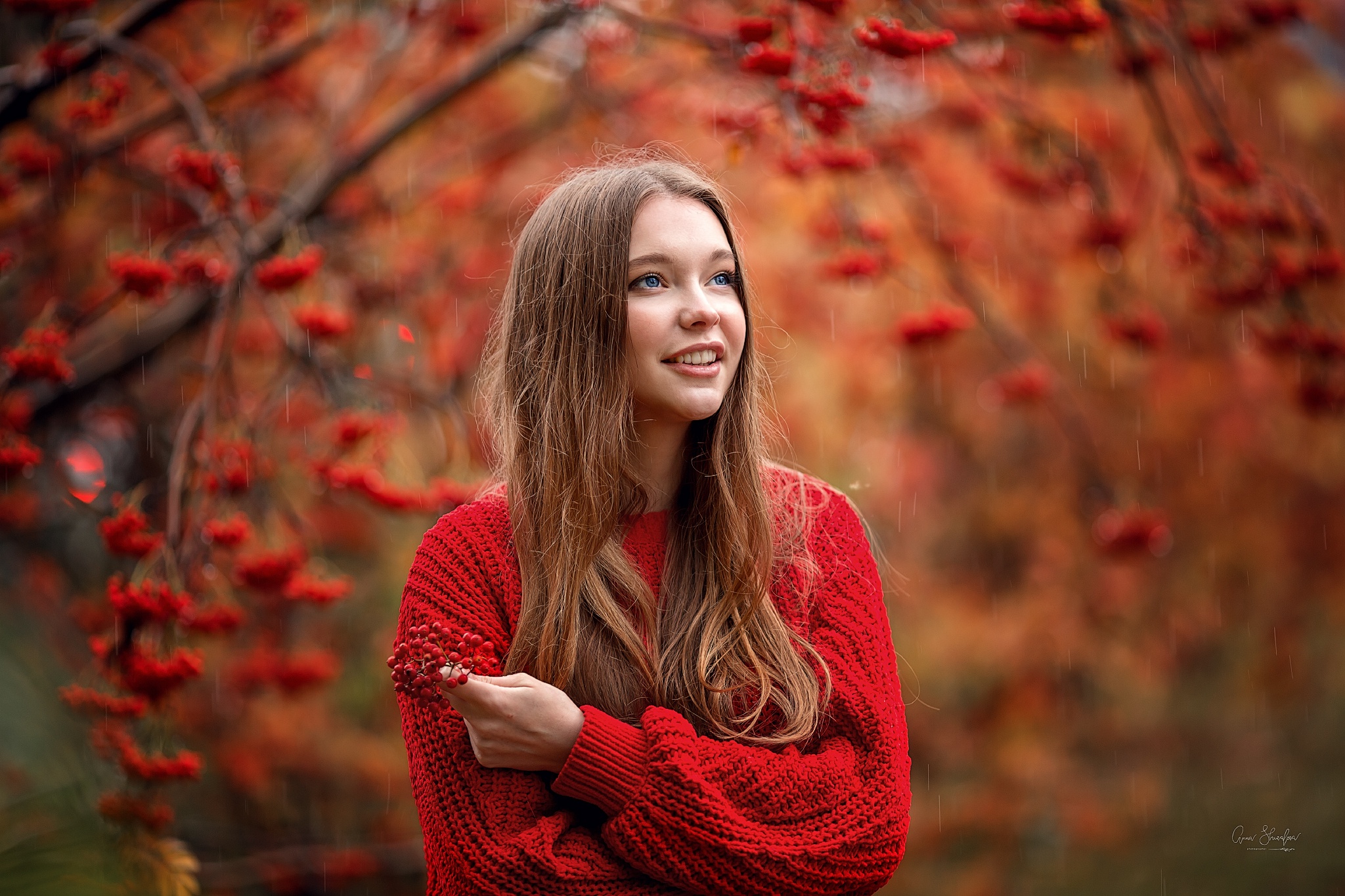 Téléchargez gratuitement l'image Automne, Le Sourire, Roux, Yeux Bleus, Femmes, Top Model sur le bureau de votre PC