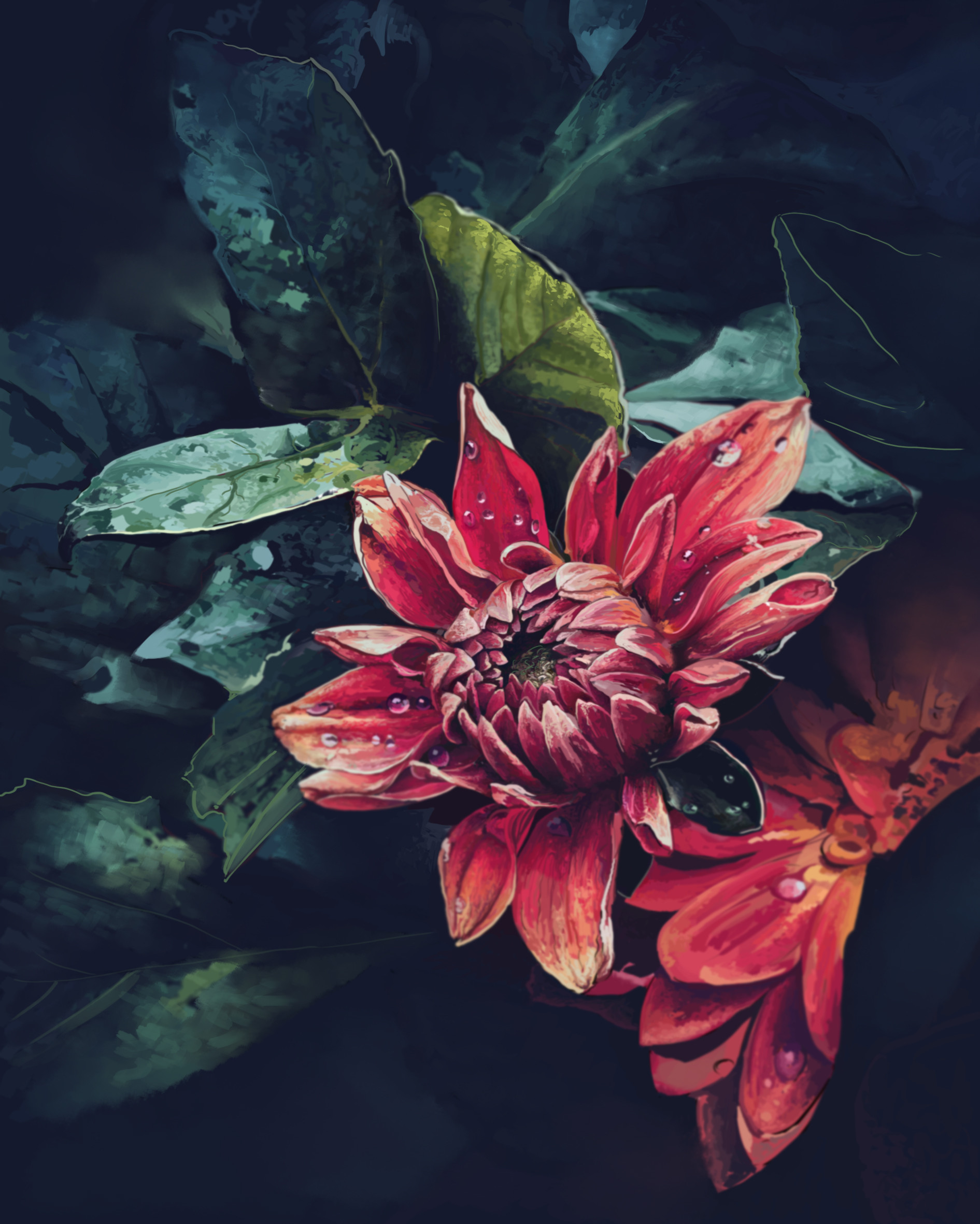 Download mobile wallpaper Dahlia, Flower, Drops, Art for free.