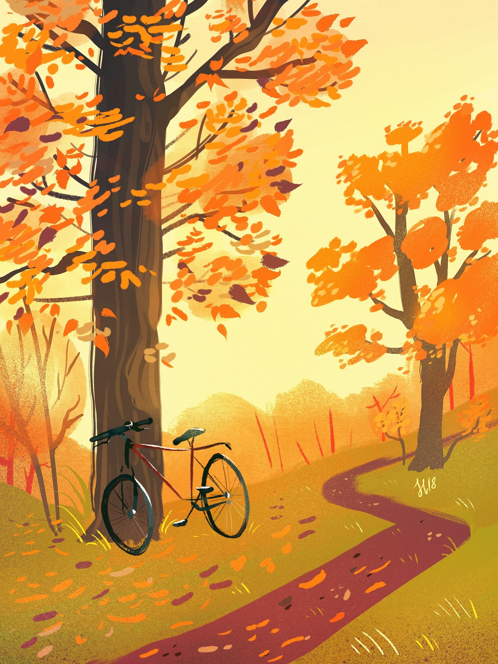 Téléchargez gratuitement l'image Forêt, Bicyclette, Chemin, Art, Automne sur le bureau de votre PC