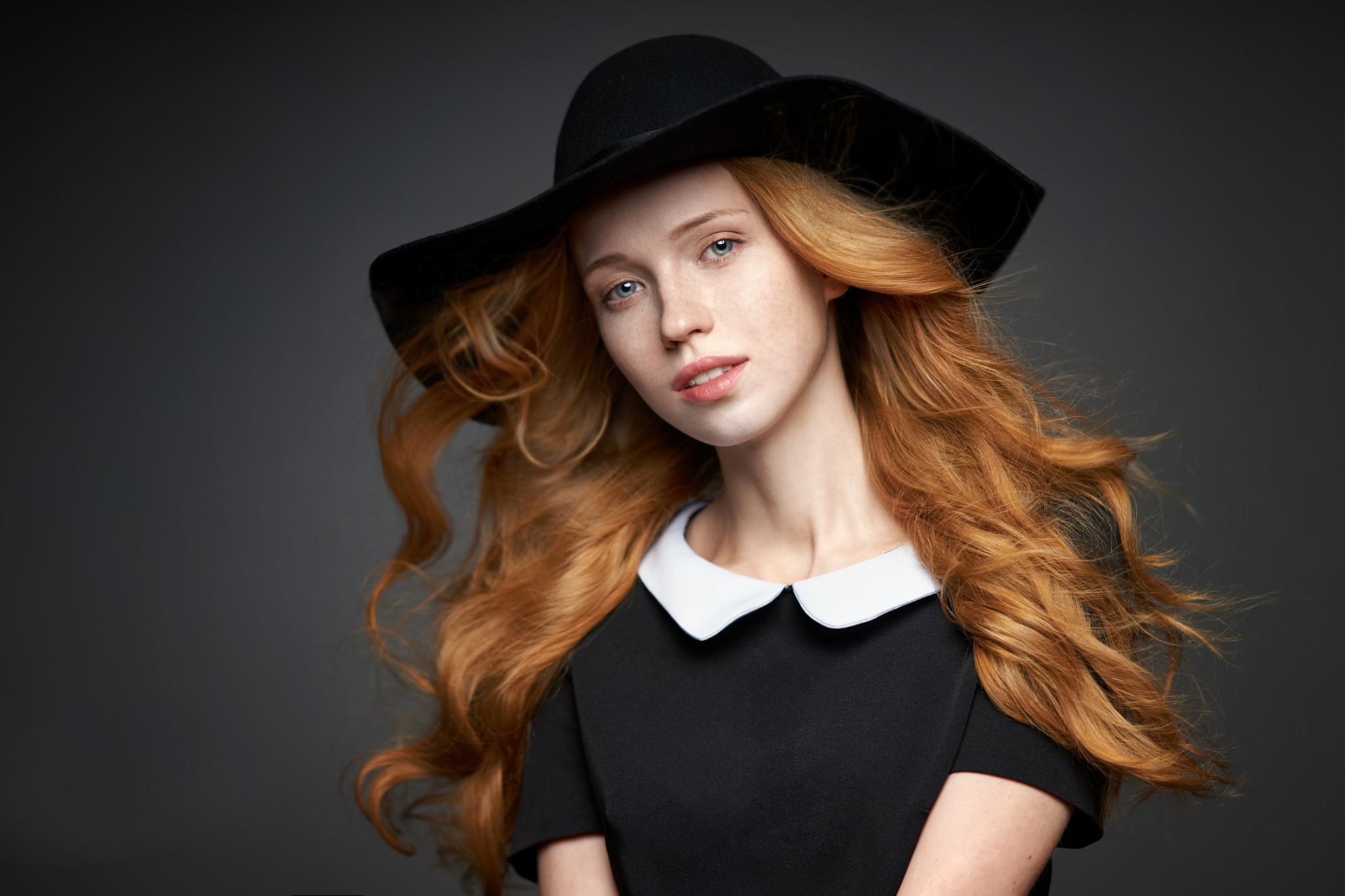 Free download wallpaper Redhead, Hat, Model, Women, Blue Eyes on your PC desktop