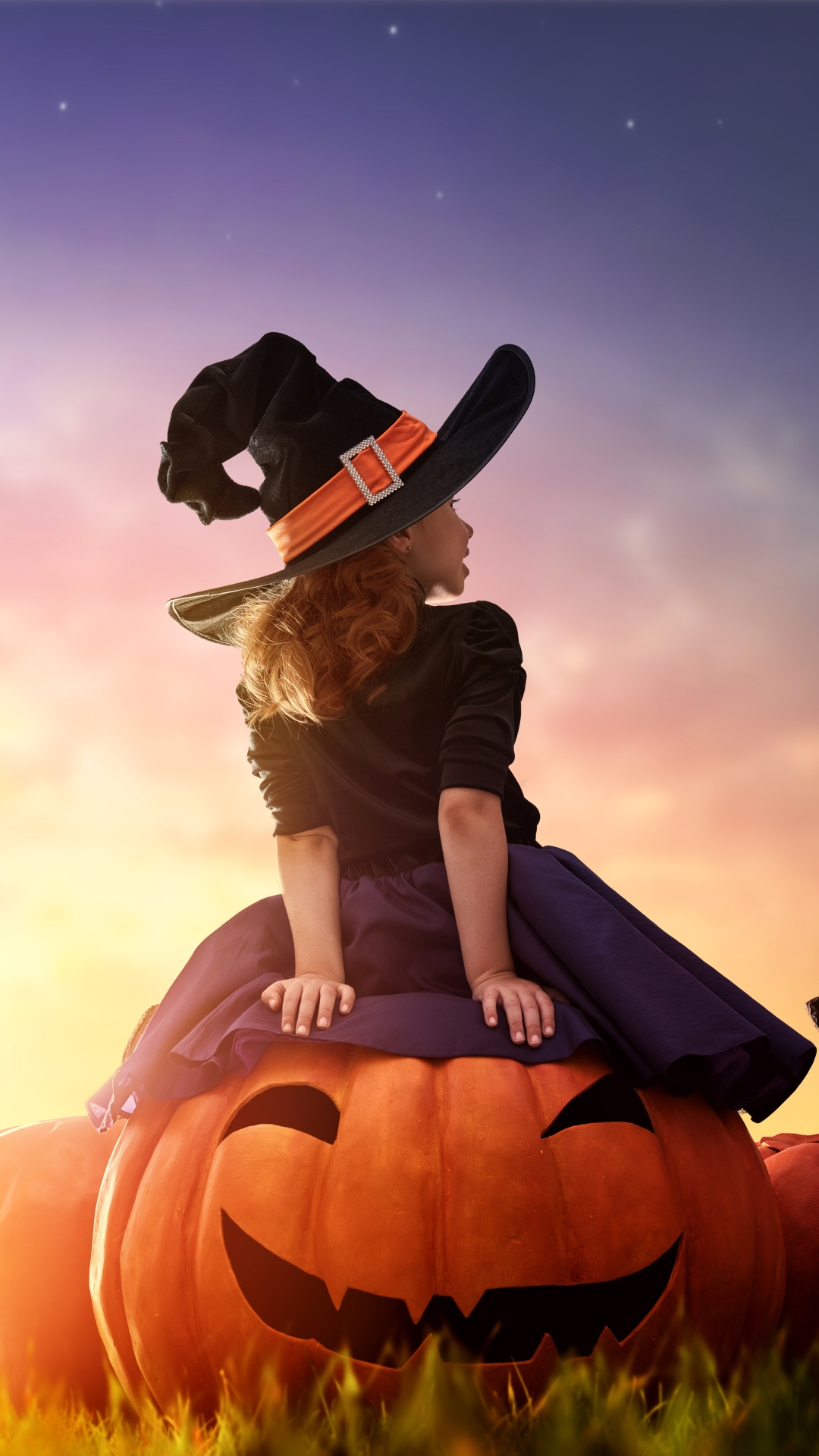 Download mobile wallpaper Halloween, Moon, Pumpkin, Child, Photography, Witch Hat for free.