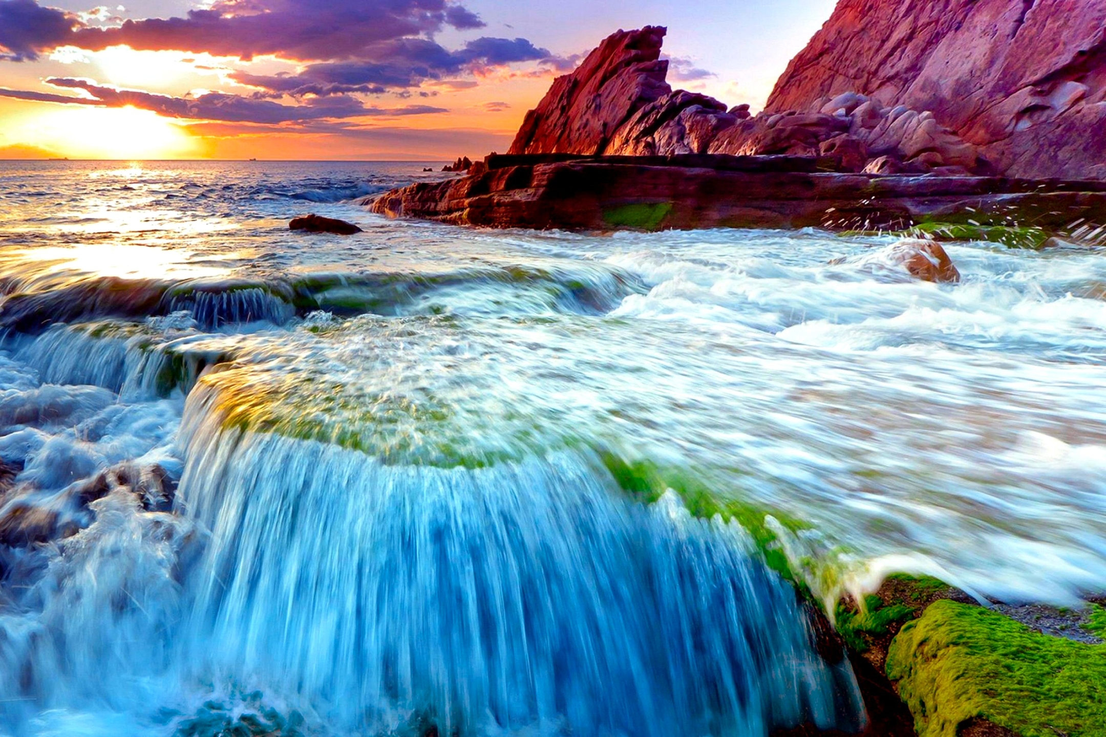 Laden Sie das Natur, Küste, Wasserfall, Ozean, Wolke, Sonnenuntergang, Erde/natur-Bild kostenlos auf Ihren PC-Desktop herunter